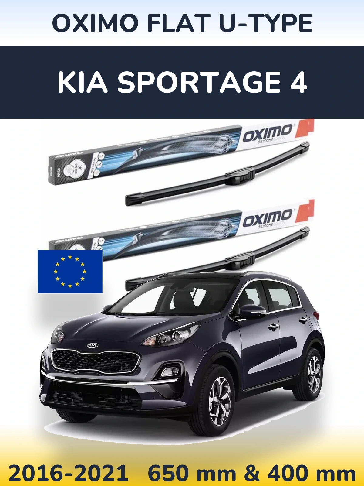 Front wiper blade set Oximo Flat U-type 650 & 400 mm for KIA Sportage 4 2016-2021