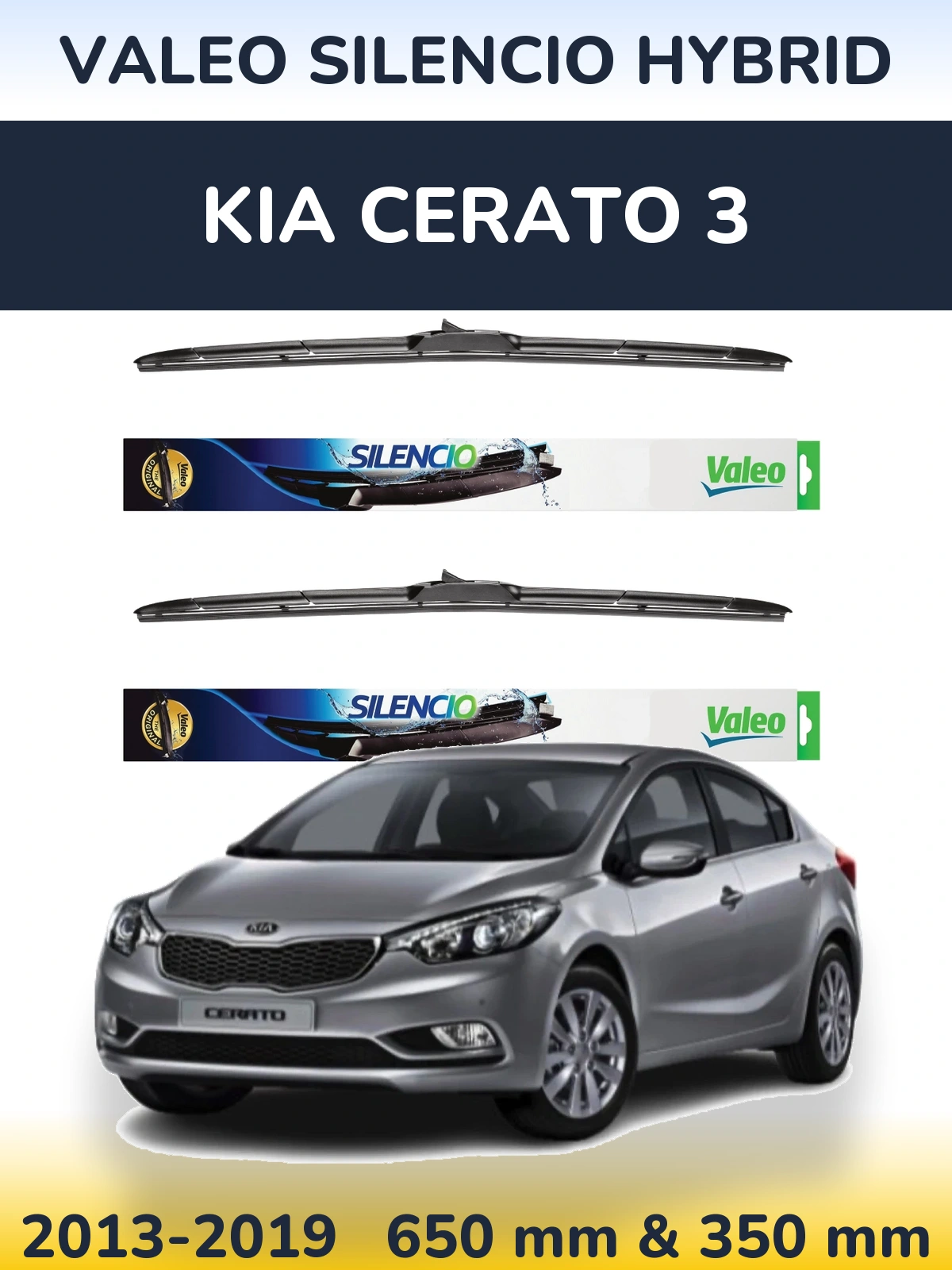 Komplet przednich wycieraczek Valeo Silencio Hybrid 650 & 350 mm do KIA Cerato 3 2013-2019