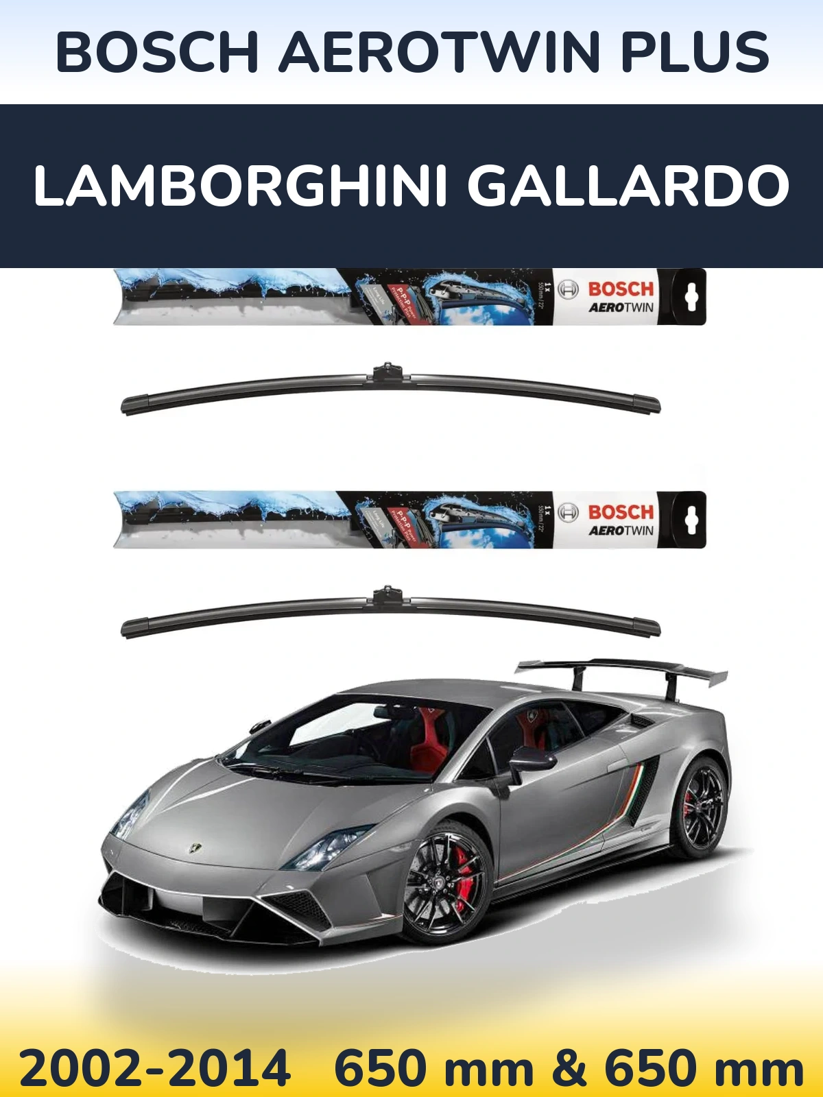 Komplet przednich wycieraczek BOSCH AeroTwin Plus 650 & 650 mm do Lamborghini Gallardo 2002-2014