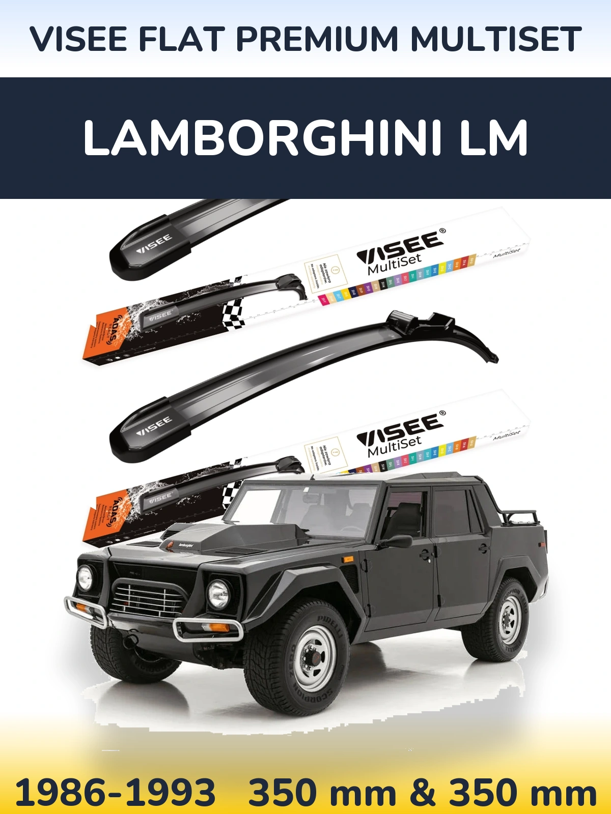 Front wiper blade set VISEE FLAT PREMIUM MultiSet 350 & 350 mm for Lamborghini LM 1986-1993