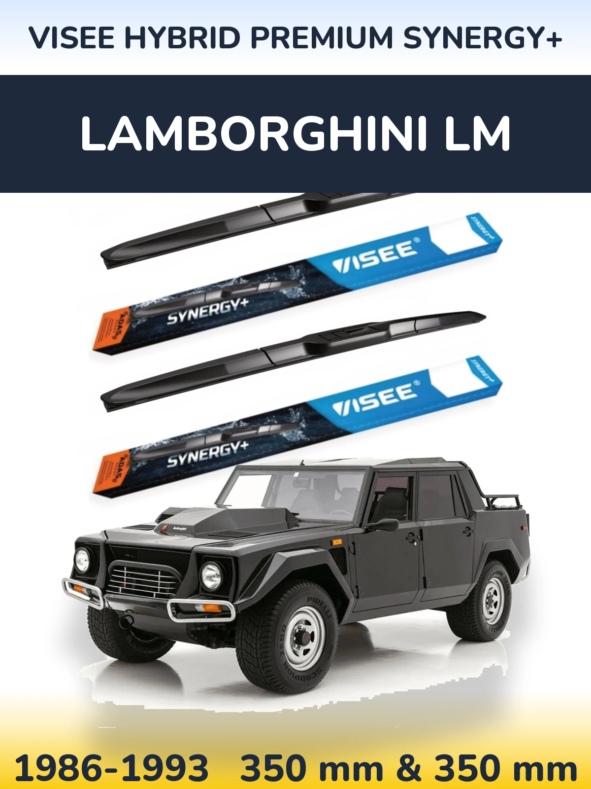 Komplet przednich wycieraczek VISEE HYBRID PREMIUM SYNERGY+ 350 & 350 mm do Lamborghini LM 1986-1993