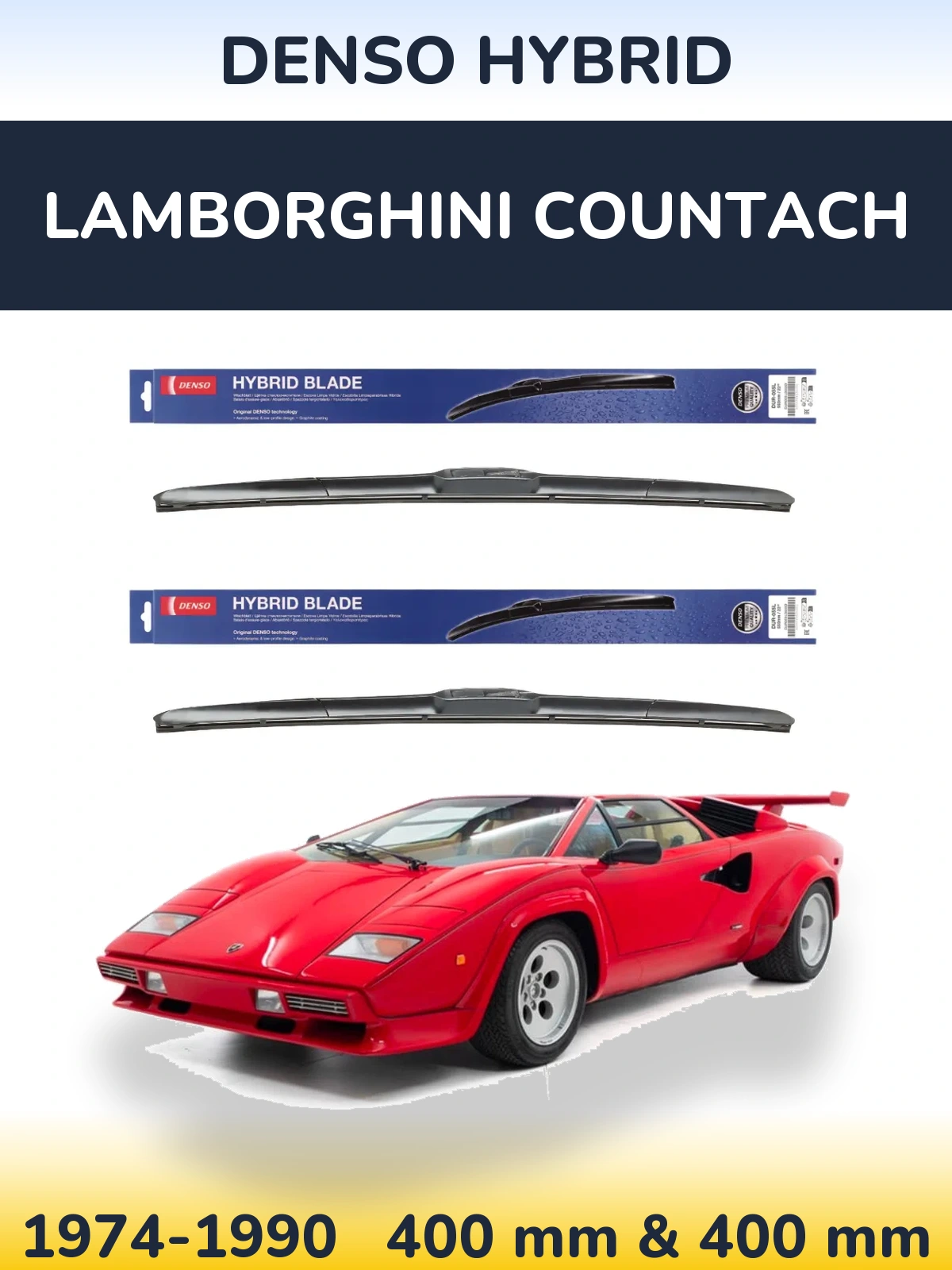 Комплект передних дворников Denso Hybrid 400 & 400 мм для Lamborghini Countach 1974-1990