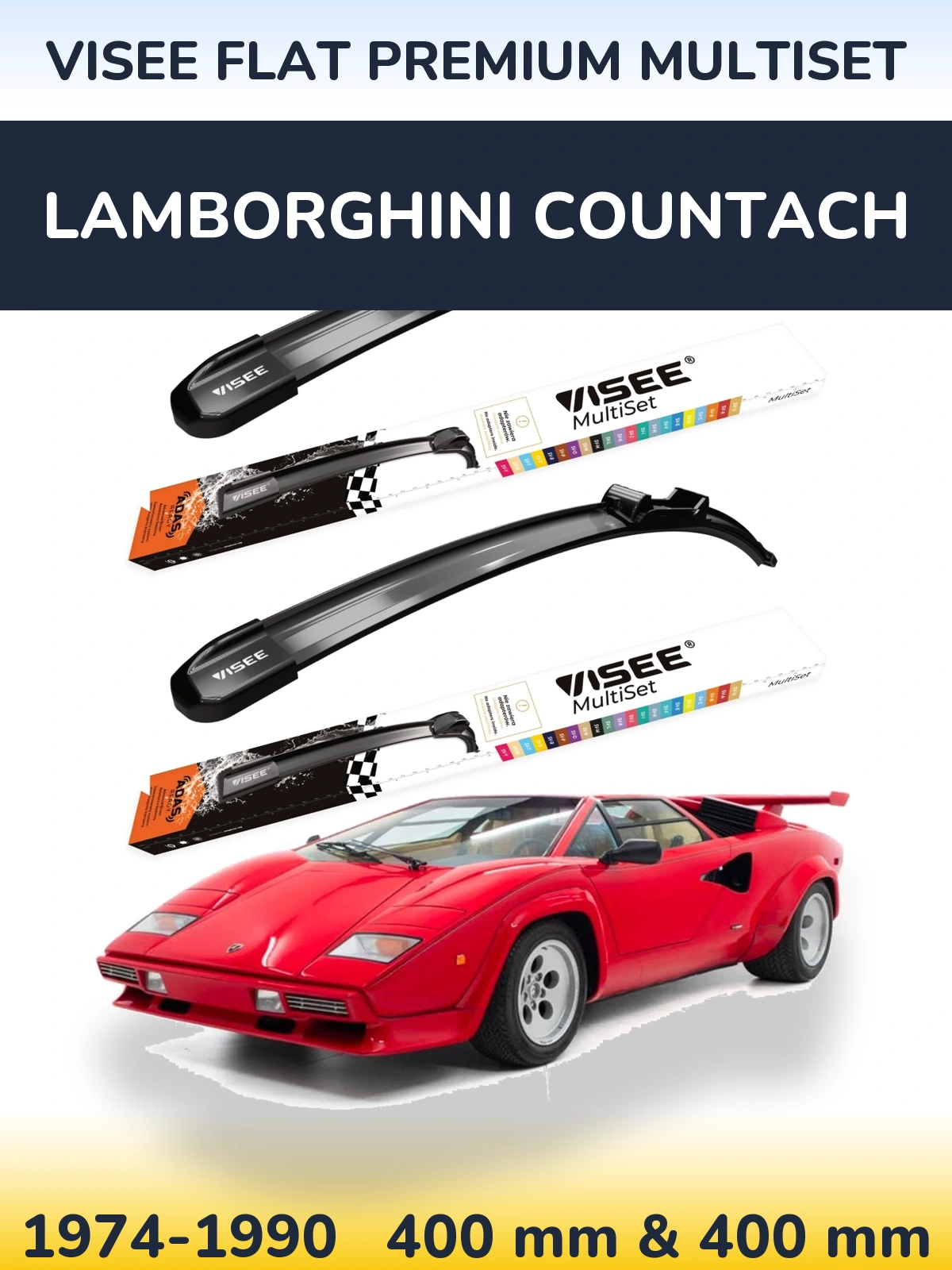 Komplet przednich wycieraczek VISEE FLAT PREMIUM MultiSet 400 & 400 mm do Lamborghini Countach 1974-1990