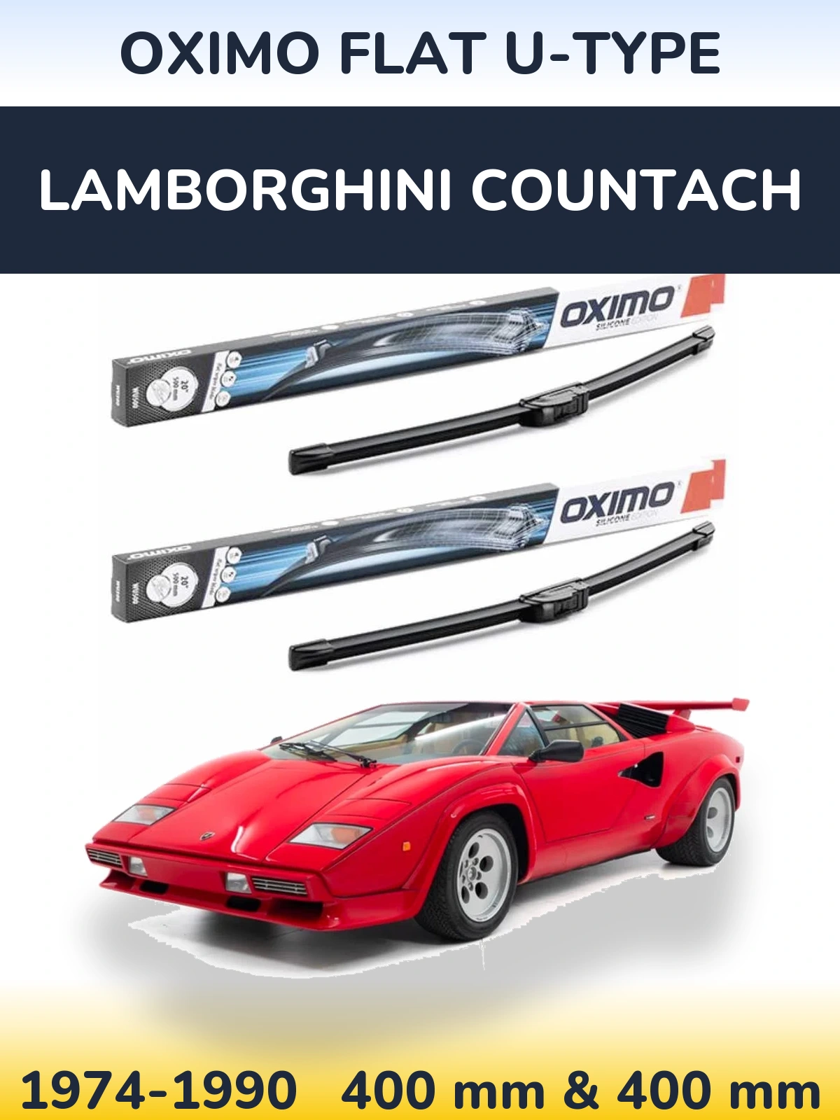 Komplet przednich wycieraczek Oximo Flat U-type 400 & 400 mm do Lamborghini Countach 1974-1990