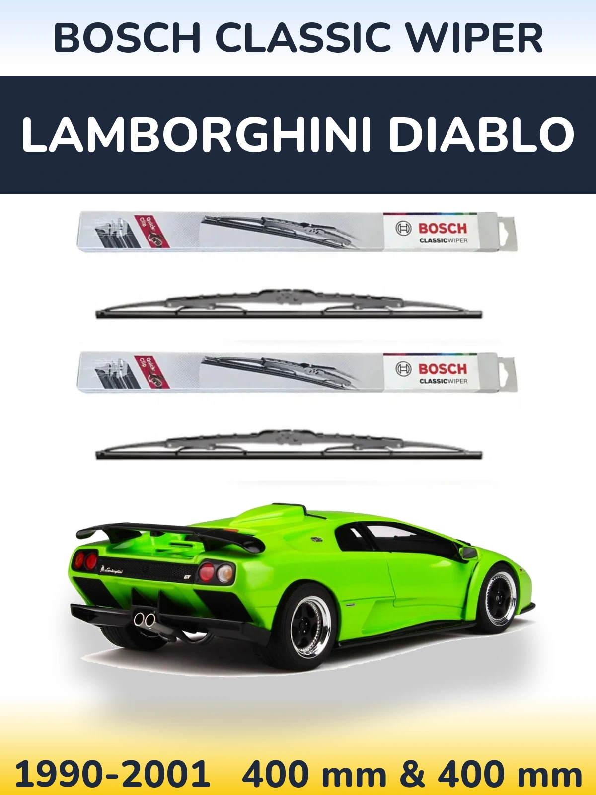 Komplet przednich wycieraczek BOSCH Classic Wiper 400 & 400 mm do Lamborghini Diablo 1990-2001
