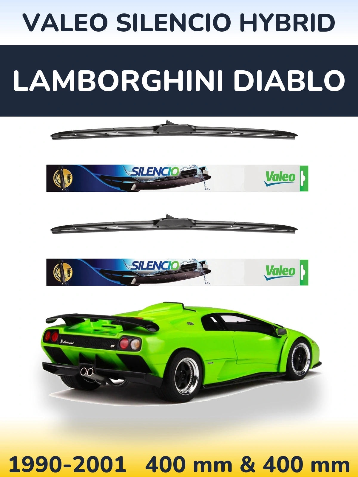 Komplet przednich wycieraczek Valeo Silencio Hybrid 400 & 400 mm do Lamborghini Diablo 1990-2001