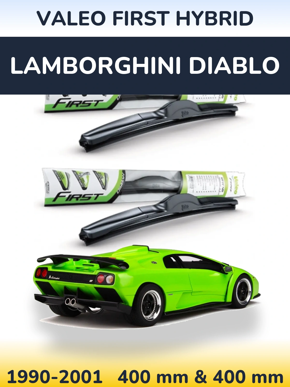 Komplet przednich wycieraczek Valeo First Hybrid 400 & 400 mm do Lamborghini Diablo 1990-2001