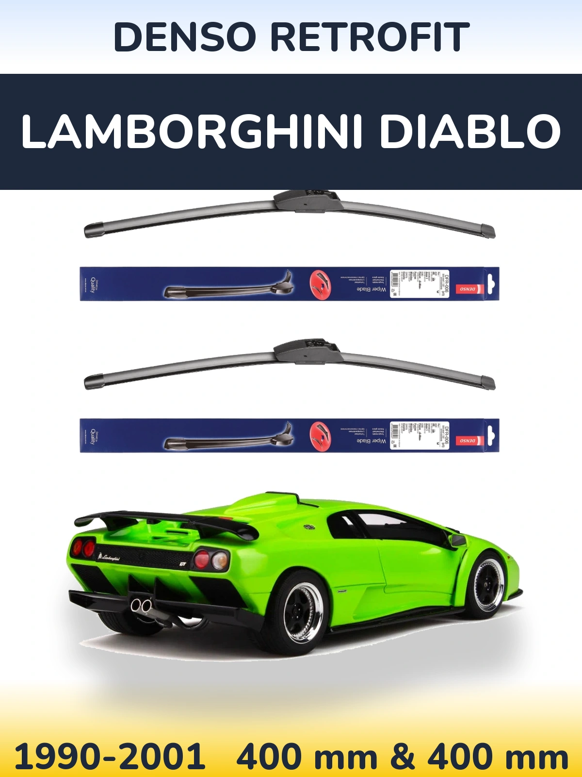 Komplet przednich wycieraczek Denso Retrofit 400 & 400 mm do Lamborghini Diablo 1990-2001