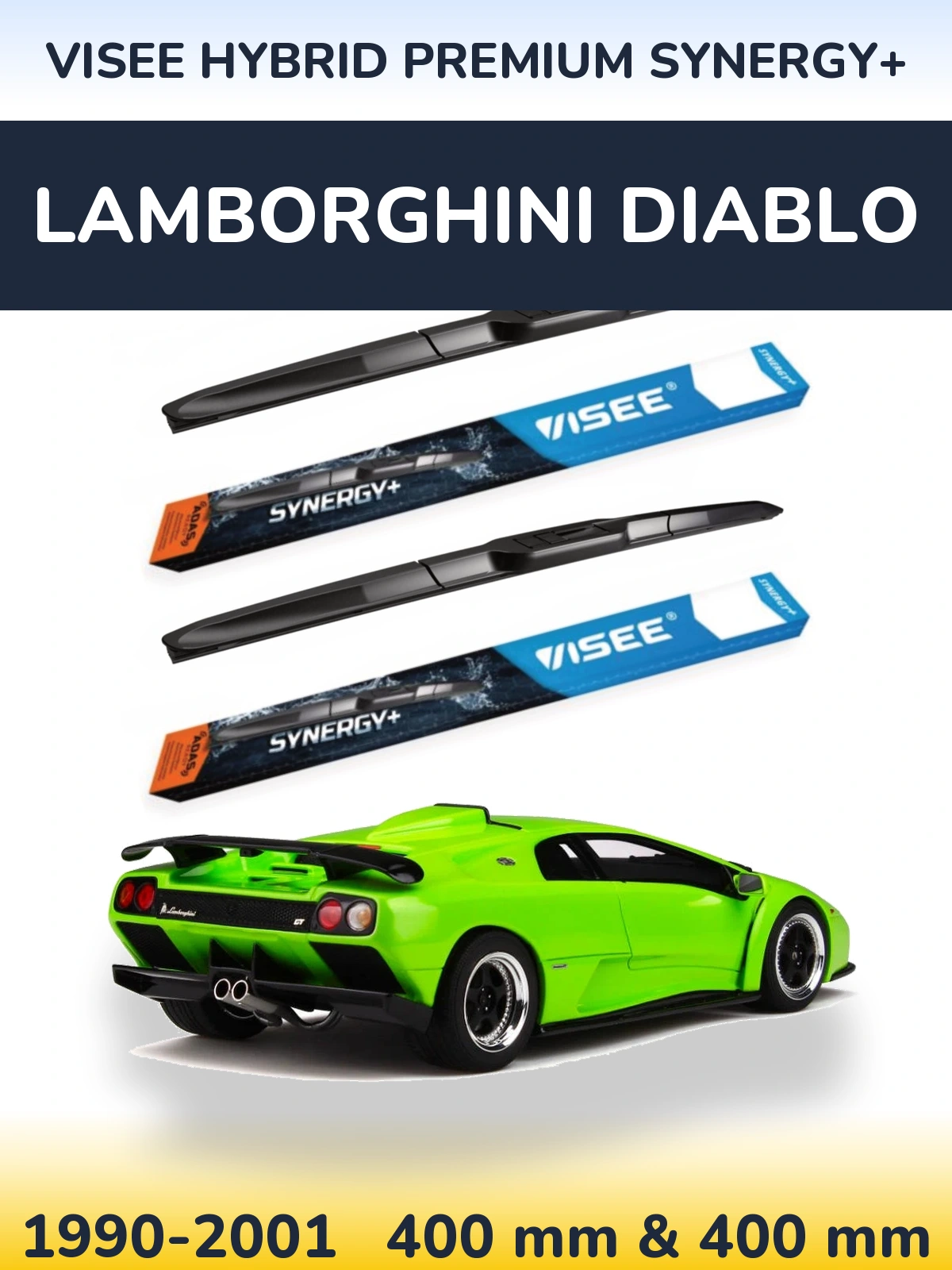 Komplet przednich wycieraczek VISEE HYBRID PREMIUM SYNERGY+ 400 & 400 mm do Lamborghini Diablo 1990-2001