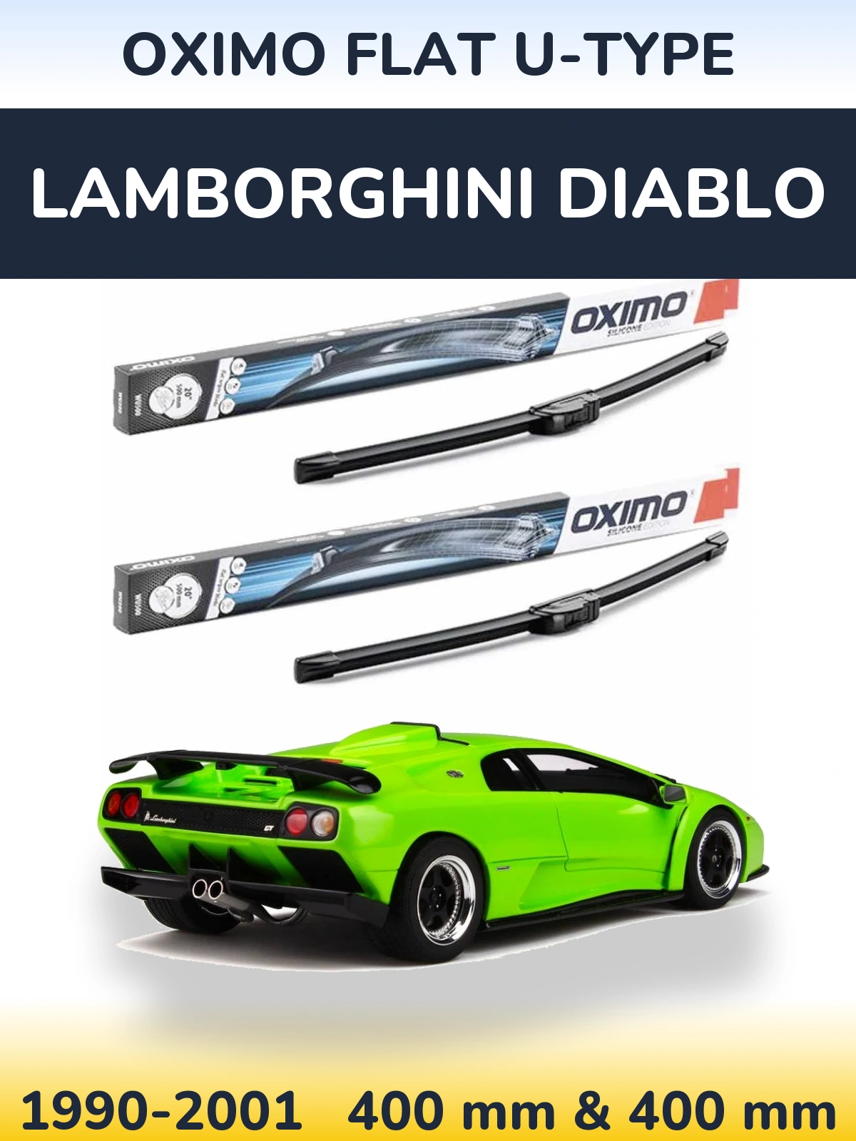 Комплект передних дворников Oximo Flat U-type 400 & 400 мм для Lamborghini Diablo 1990-2001