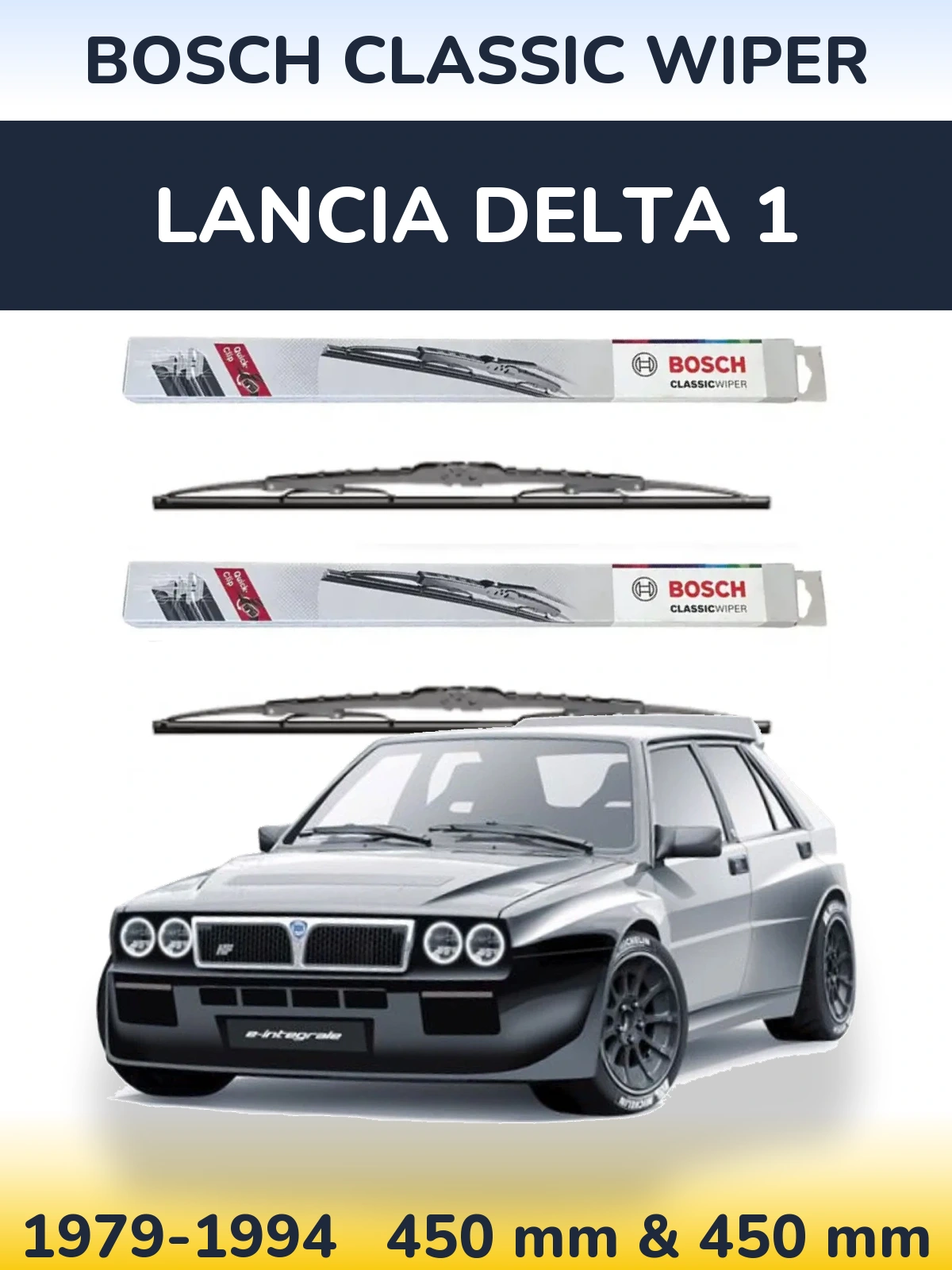 Front wiper blade set BOSCH Classic Wiper 450 & 450 mm for Lancia Delta 1 1979-1994