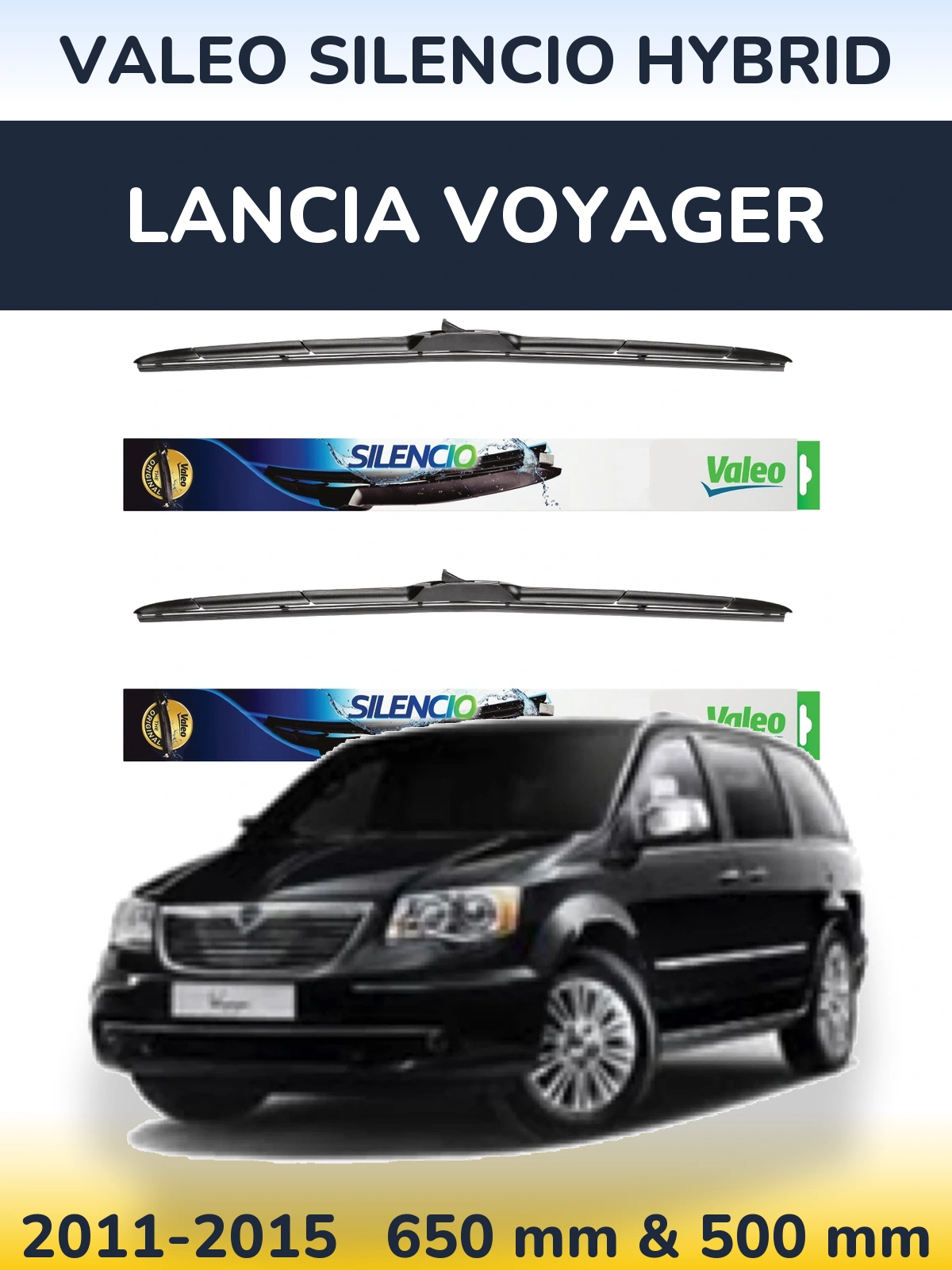 Комплект передних дворников Valeo Silencio Hybrid 650 & 500 мм для Lancia Voyager 2011-2015