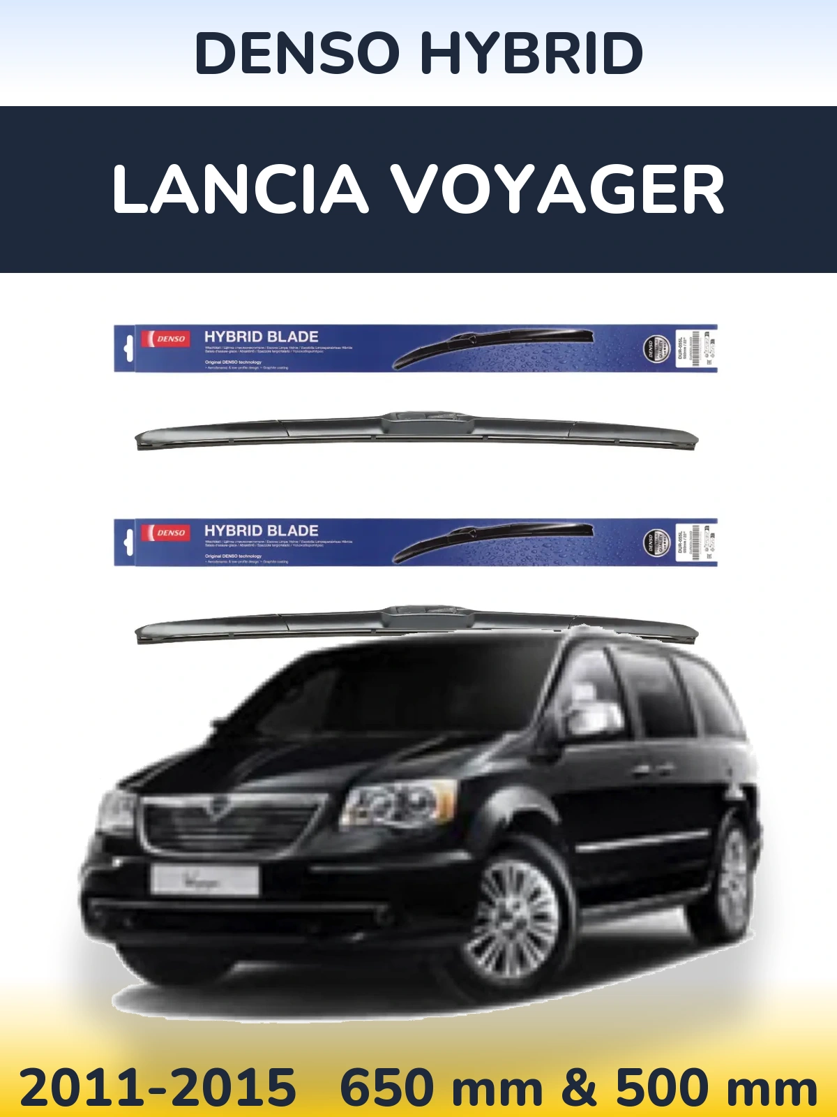 Komplet przednich wycieraczek Denso Hybrid 650 & 500 mm do Lancia Voyager 2011-2015