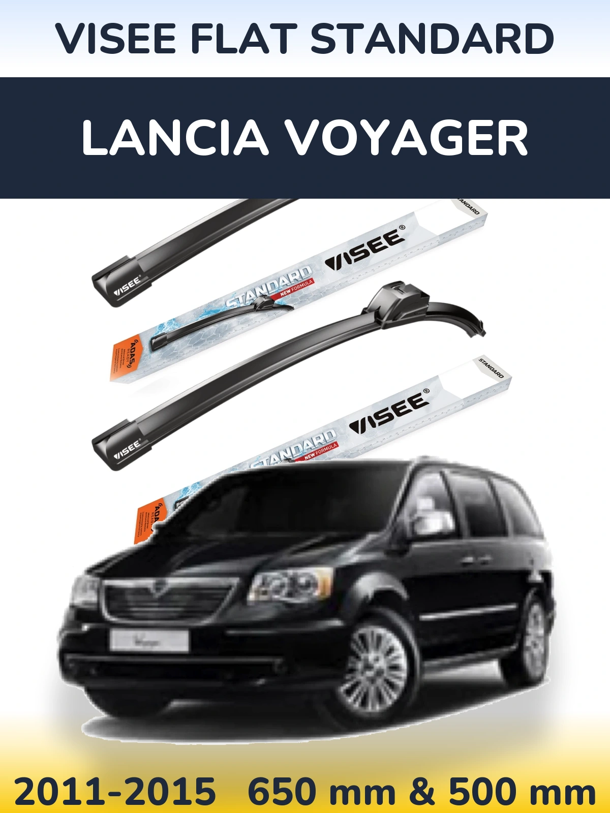 Комплект передних дворников VISEE FLAT STANDARD 650 & 500 мм для Lancia Voyager 2011-2015