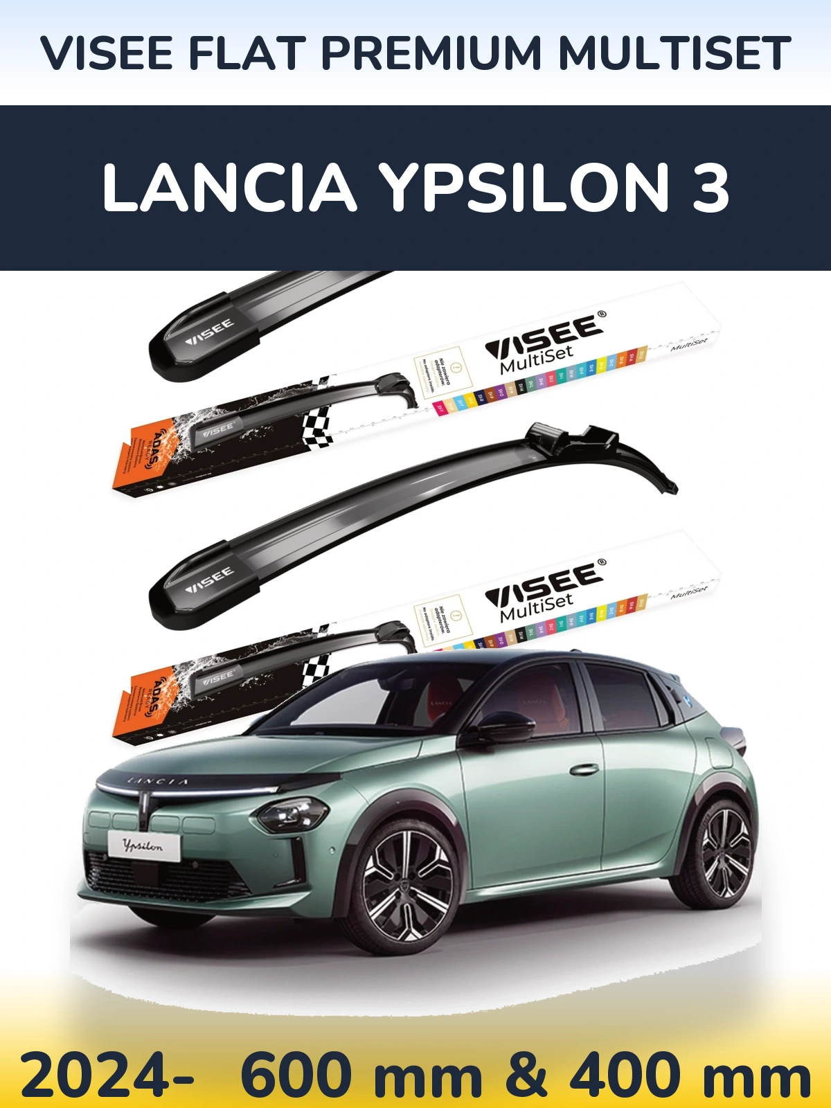 Komplet przednich wycieraczek VISEE FLAT PREMIUM MultiSet 600 & 400 mm do Lancia Ypsilon 3 2024-2026