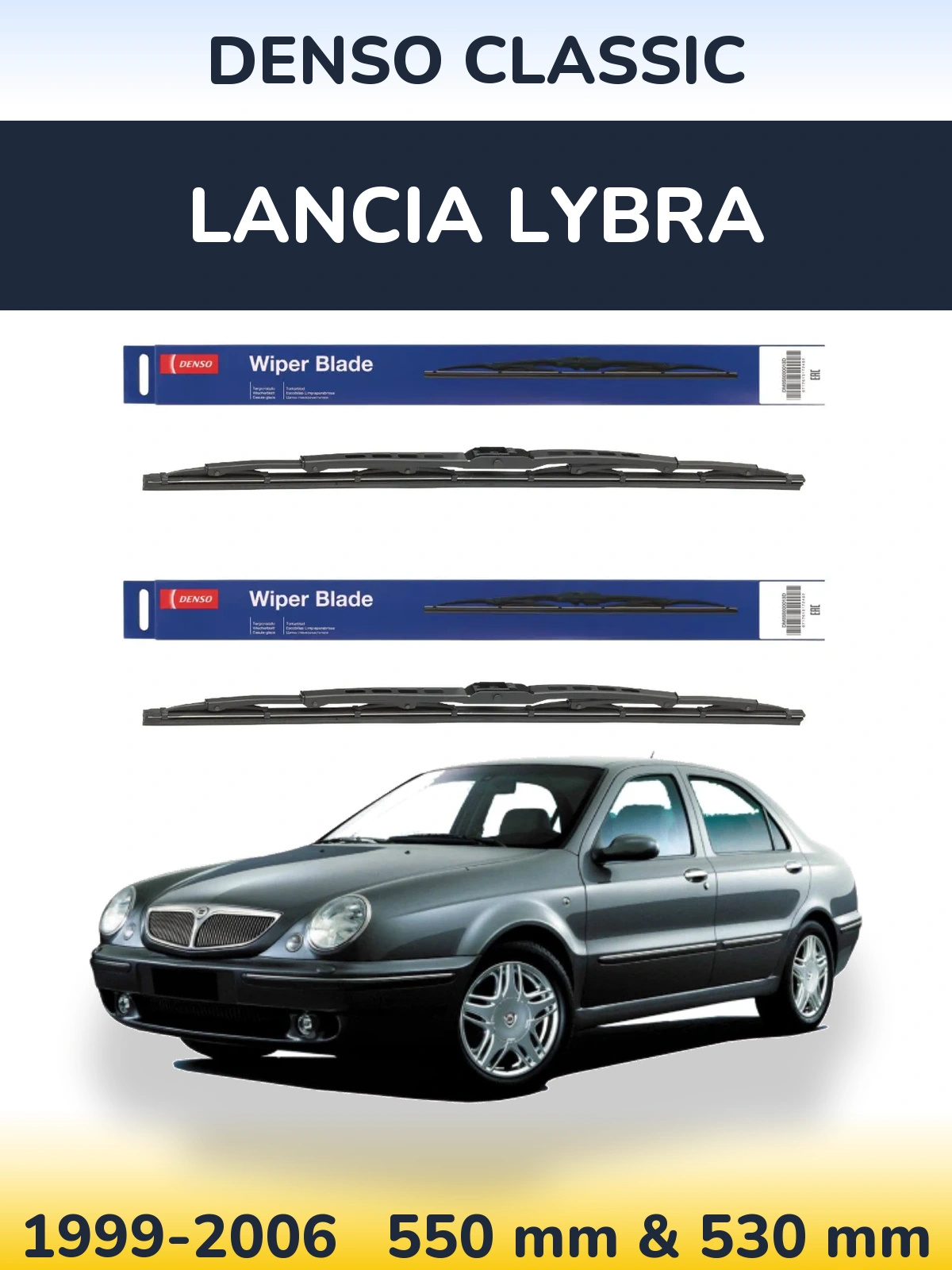 Komplet przednich wycieraczek Denso Classic 550 & 530 mm do Lancia Lybra 1999-2006