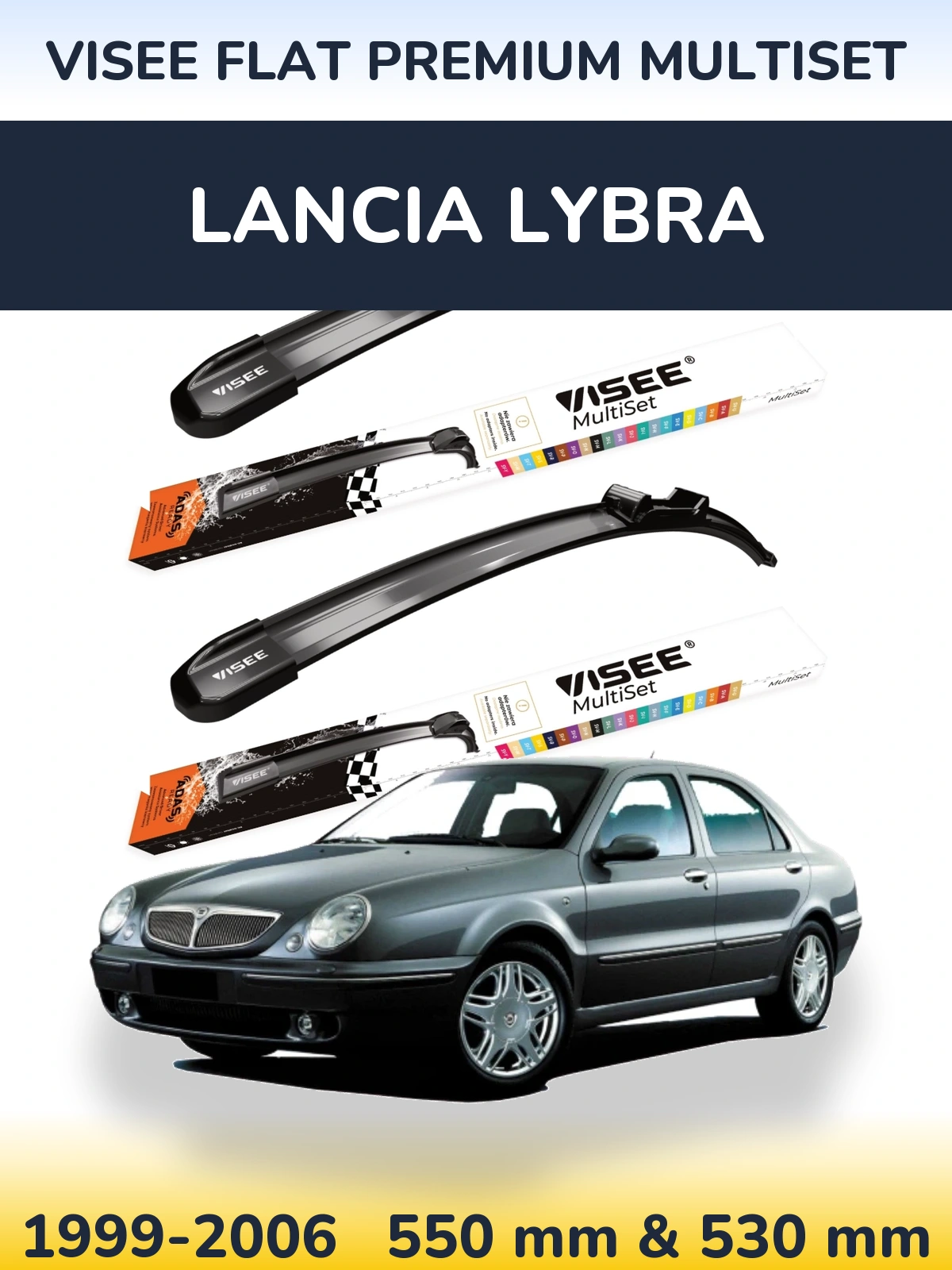 Komplet przednich wycieraczek VISEE FLAT PREMIUM MultiSet 550 & 530 mm do Lancia Lybra 1999-2006