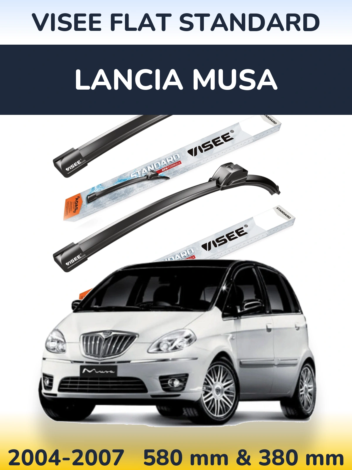 Комплект передних дворников VISEE FLAT STANDARD 580 & 380 мм для Lancia Musa 2004-2007