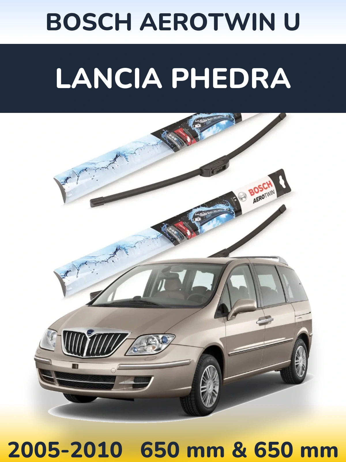 Комплект передних дворников BOSCH AeroTwin U 650 & 650 мм для Lancia Phedra 2005-2010