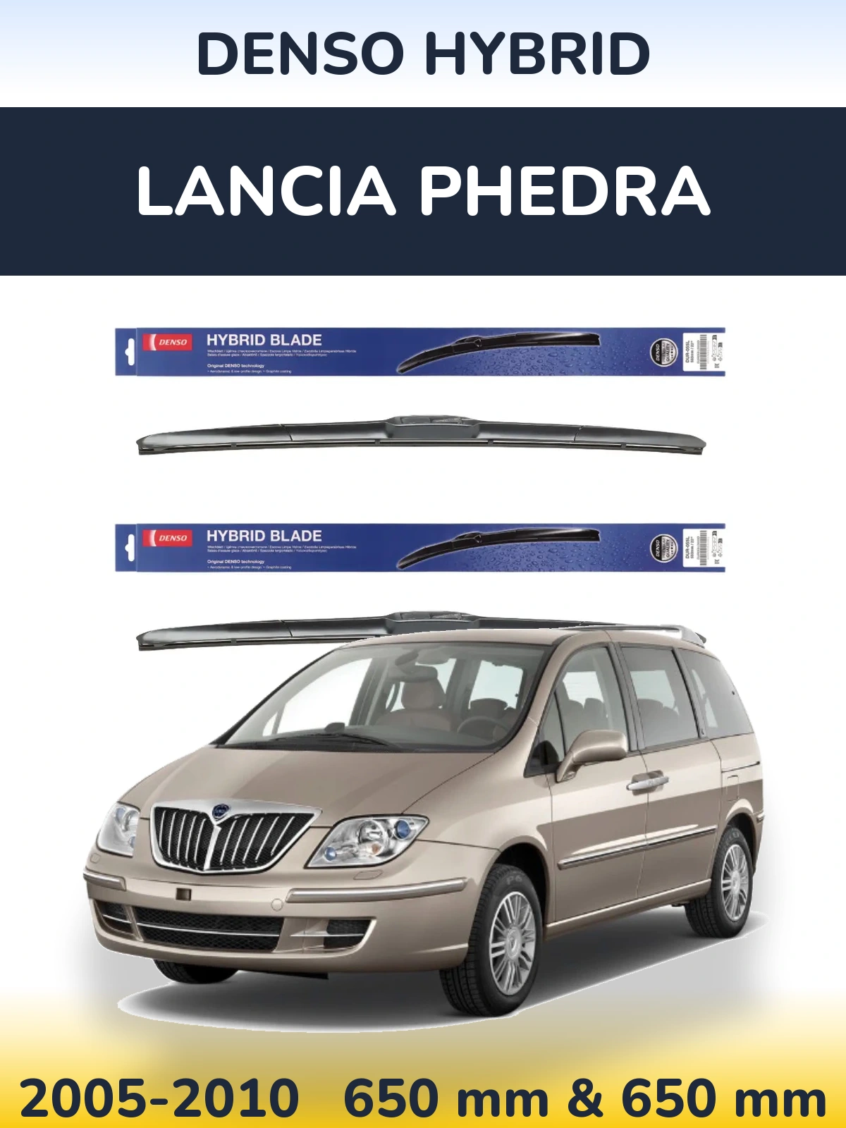 Komplet przednich wycieraczek Denso Hybrid 650 & 650 mm do Lancia Phedra 2005-2010