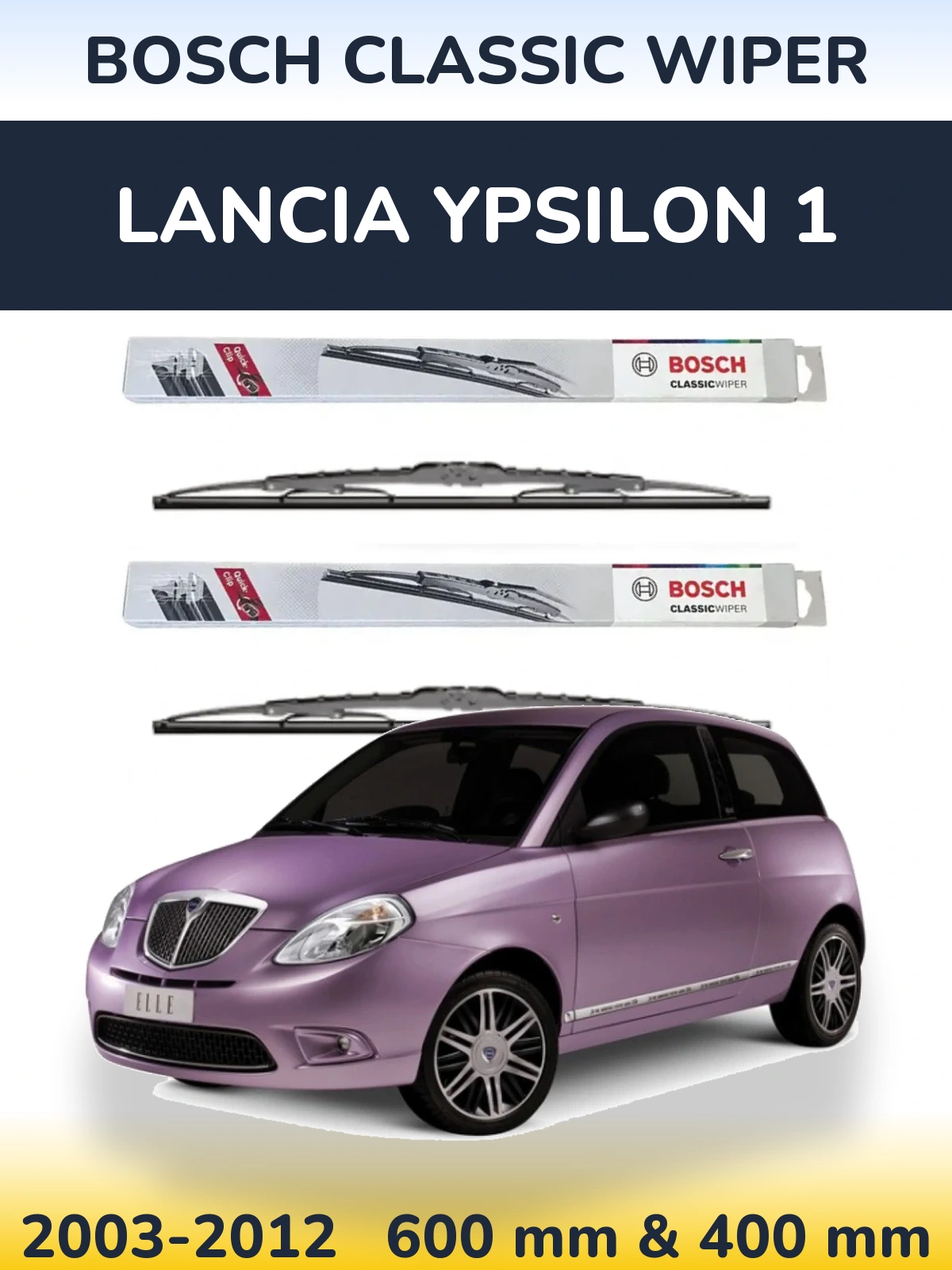 Komplet przednich wycieraczek BOSCH Classic Wiper 600 & 400 mm do Lancia Ypsilon 1 2003-2012