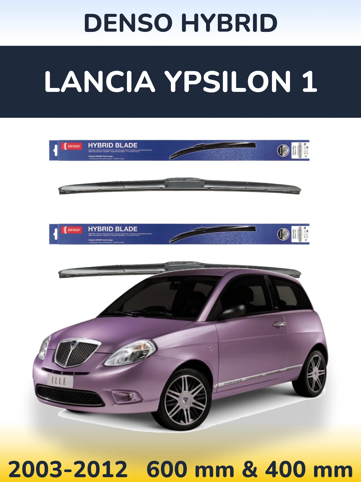 Komplet przednich wycieraczek Denso Hybrid 600 & 400 mm do Lancia Ypsilon 1 2003-2012