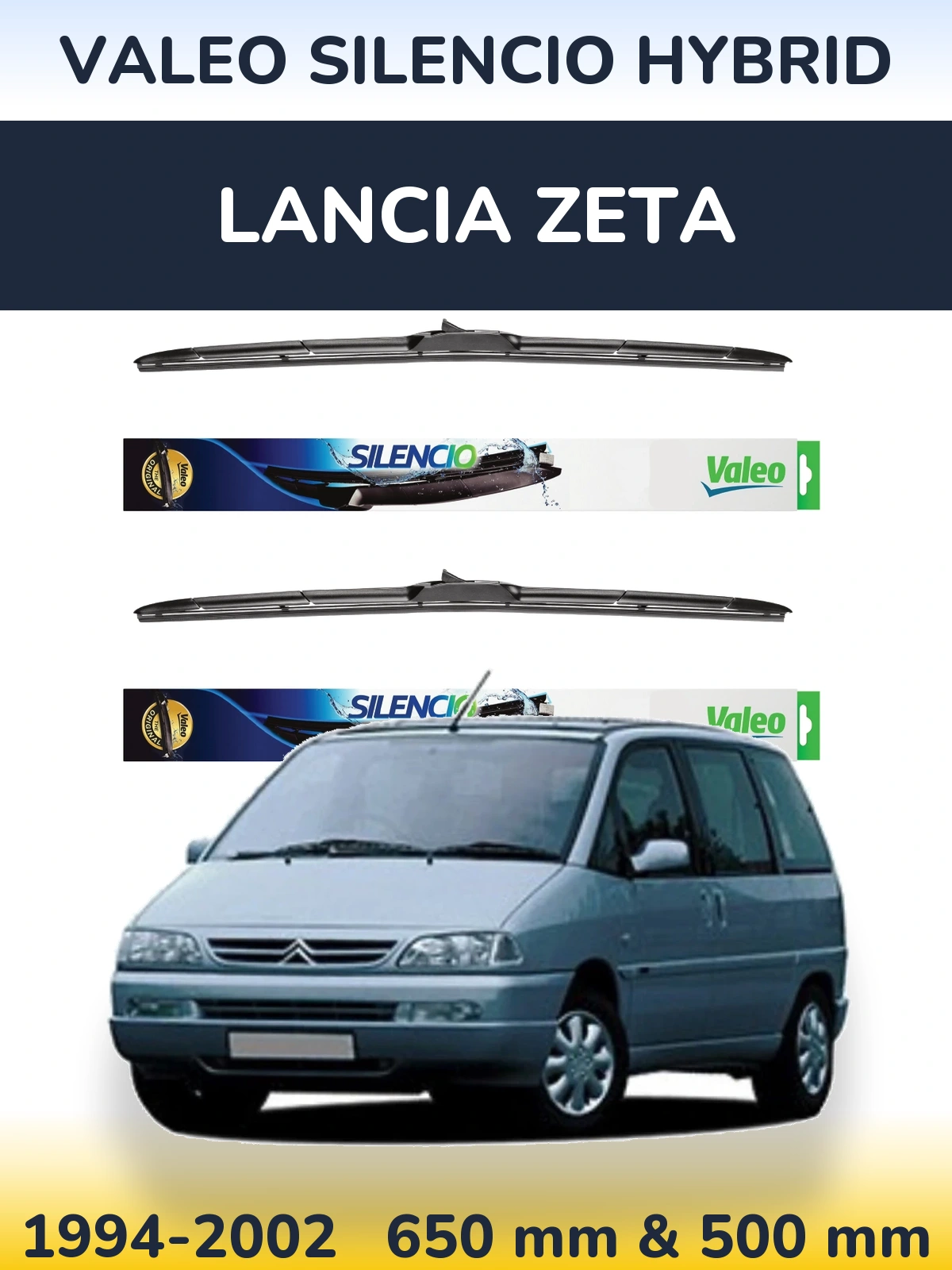 Komplet przednich wycieraczek Valeo Silencio Hybrid 650 & 500 mm do Lancia Zeta 1994-2002