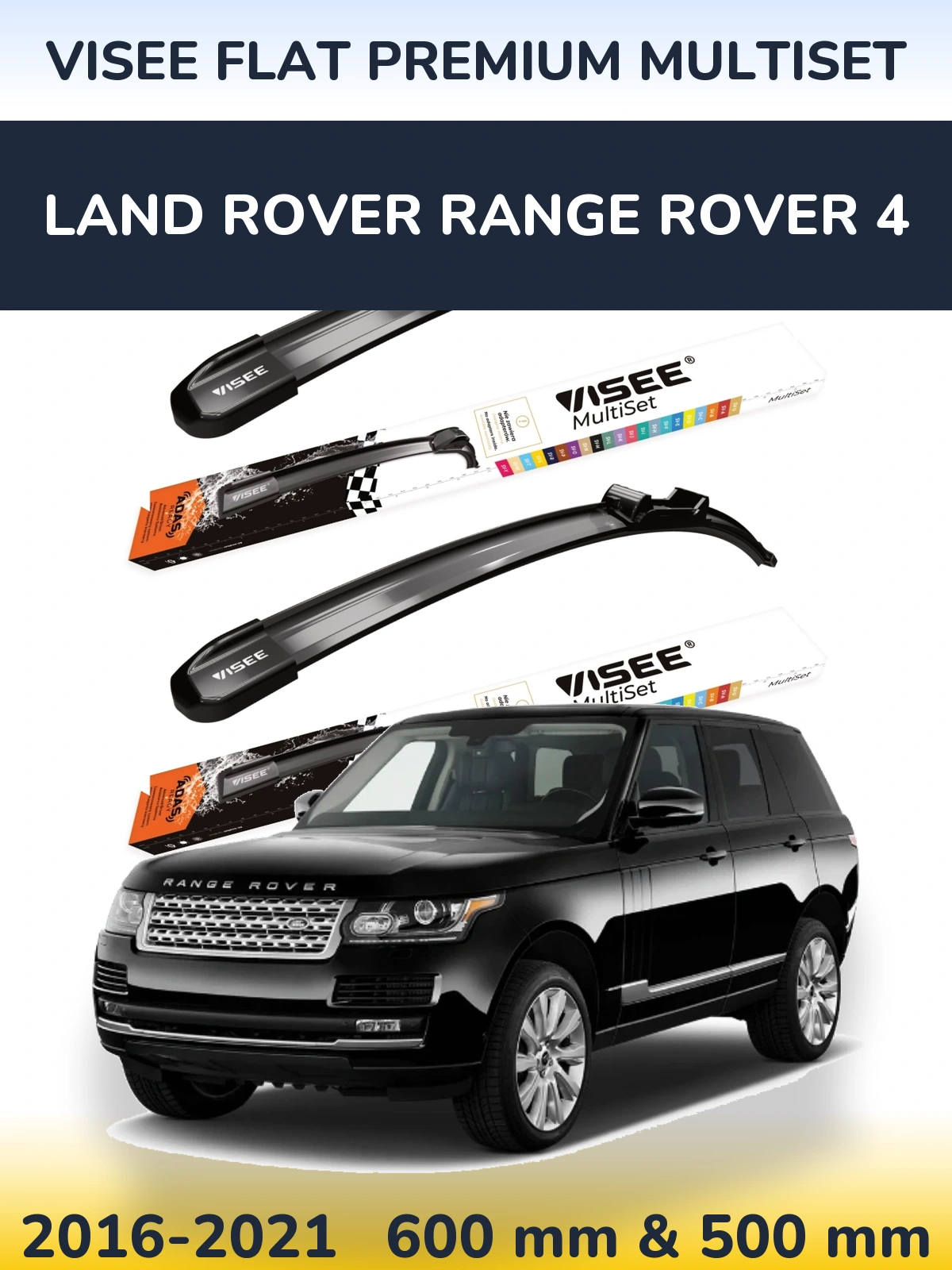 Komplet przednich wycieraczek VISEE FLAT PREMIUM MultiSet 600 & 500 mm do Land Rover Range Rover 4 2016-2021