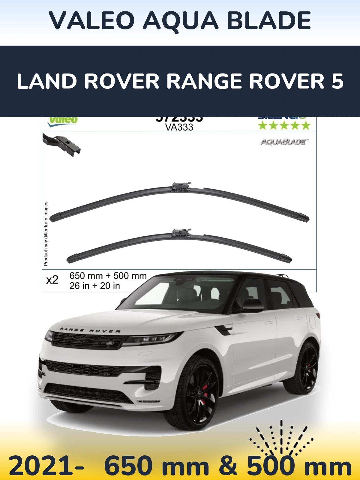 Komplet przednich wycieraczek Valeo Aqua Blade 650 & 500 mm do Land Rover Range Rover 5 2021-2026