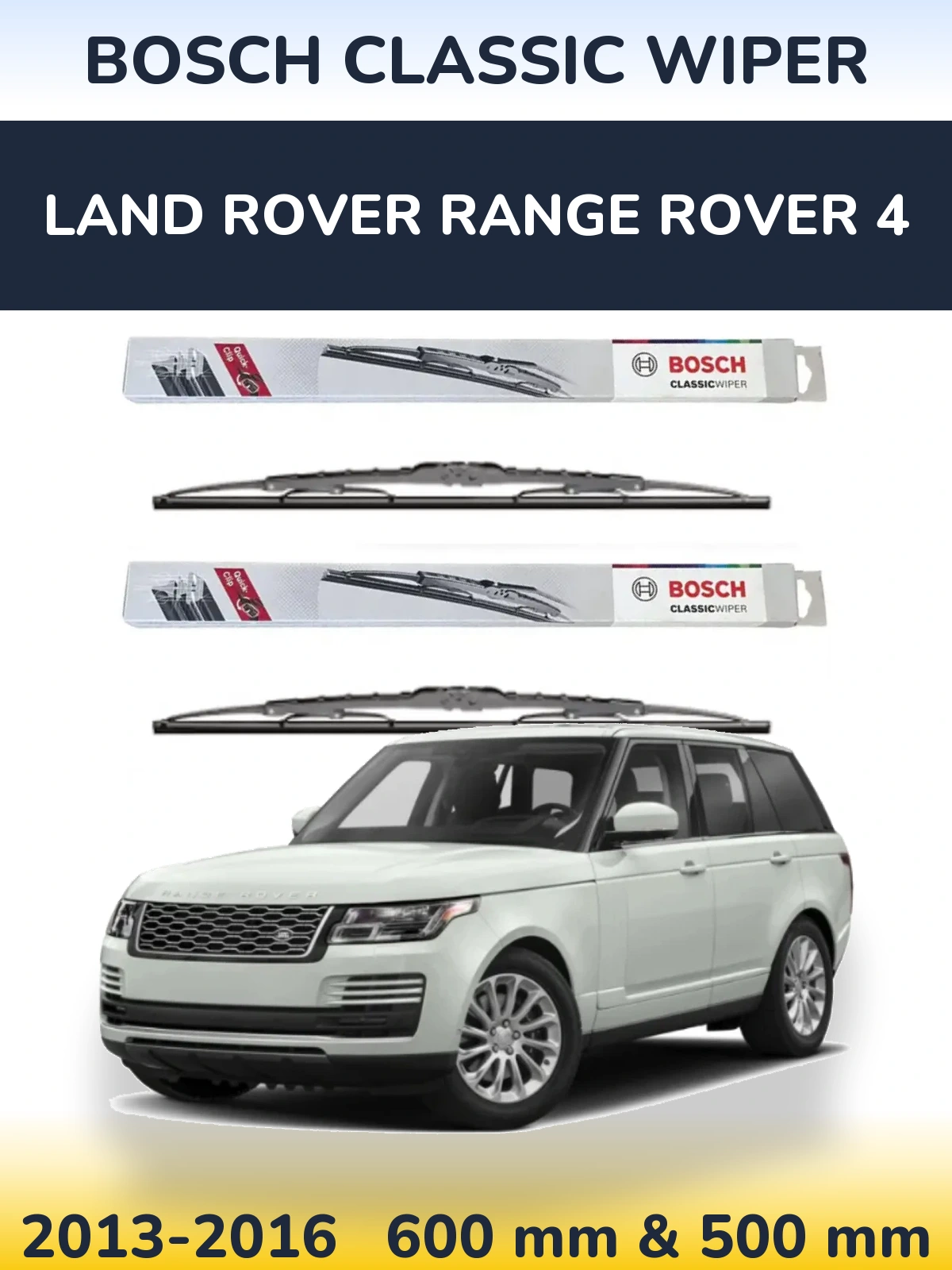 Комплект передних дворников BOSCH Classic Wiper 600 & 500 мм для Land Rover Range Rover 4 2013-2016