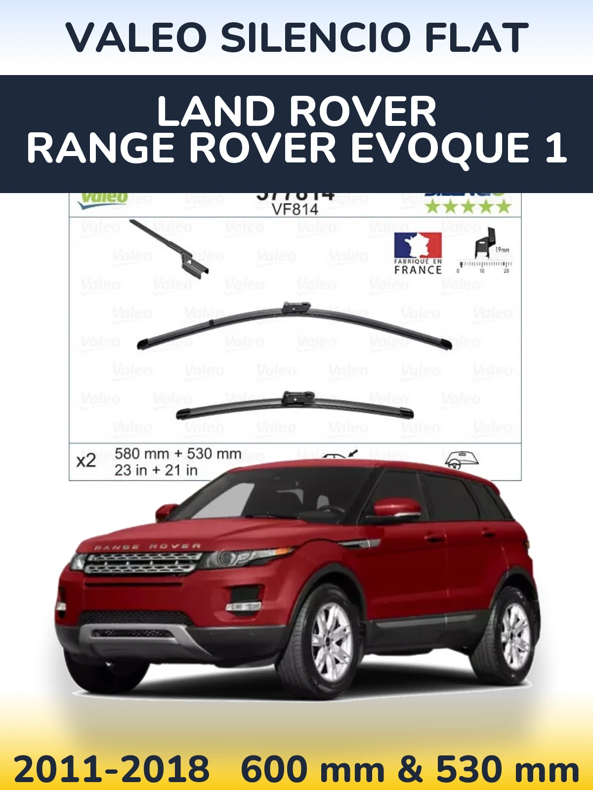 Komplet przednich wycieraczek Valeo Silencio Flat 580 & 530 mm do Land Rover Range Rover  Evoque 1 2011-2018