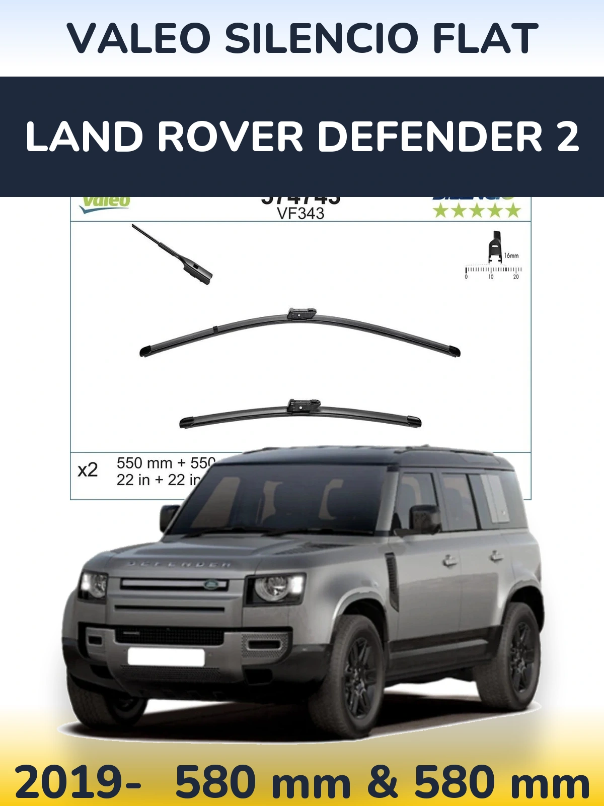 Komplet przednich wycieraczek Valeo Silencio Flat 550 & 550 mm do Land Rover Defender 2 2019-2026