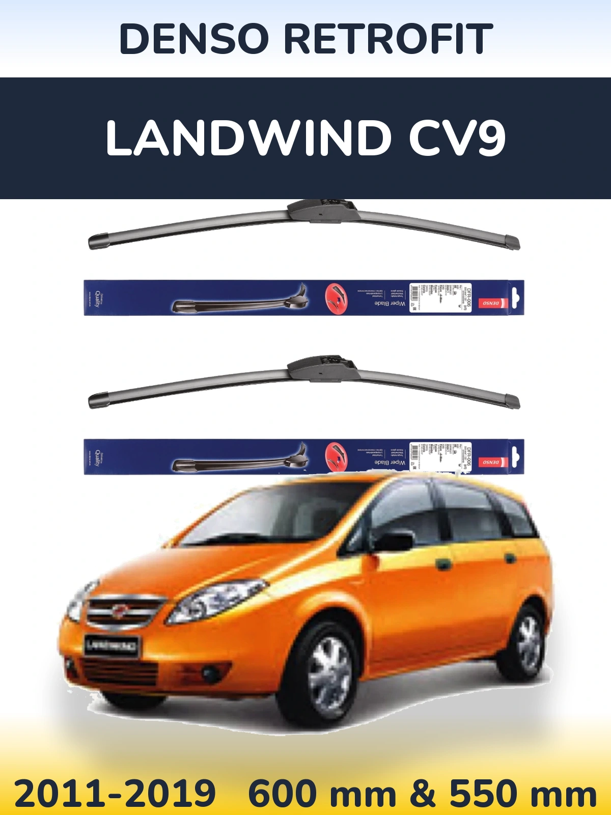 Комплект передних дворников Denso Retrofit 600 & 550 мм для Landwind CV9 2011-2019
