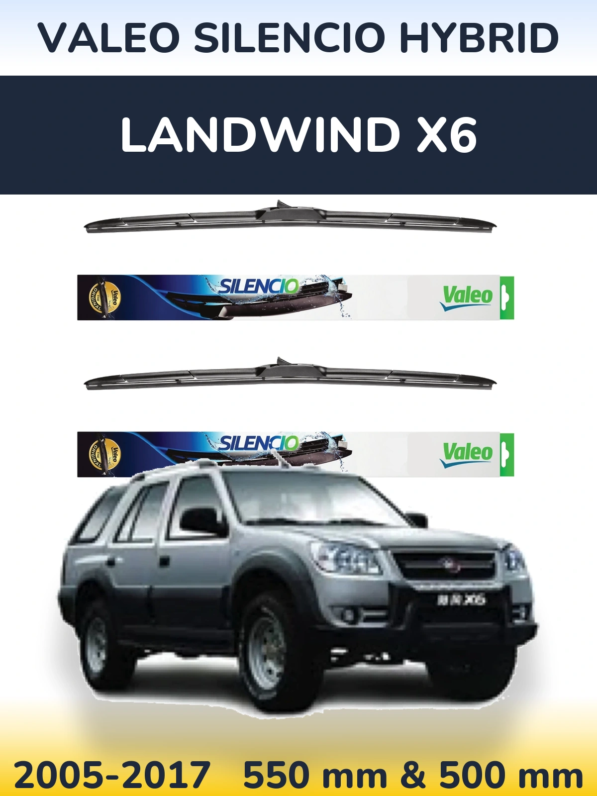 Komplet przednich wycieraczek Valeo Silencio Hybrid 550 & 500 mm do Landwind X6 2005-2017