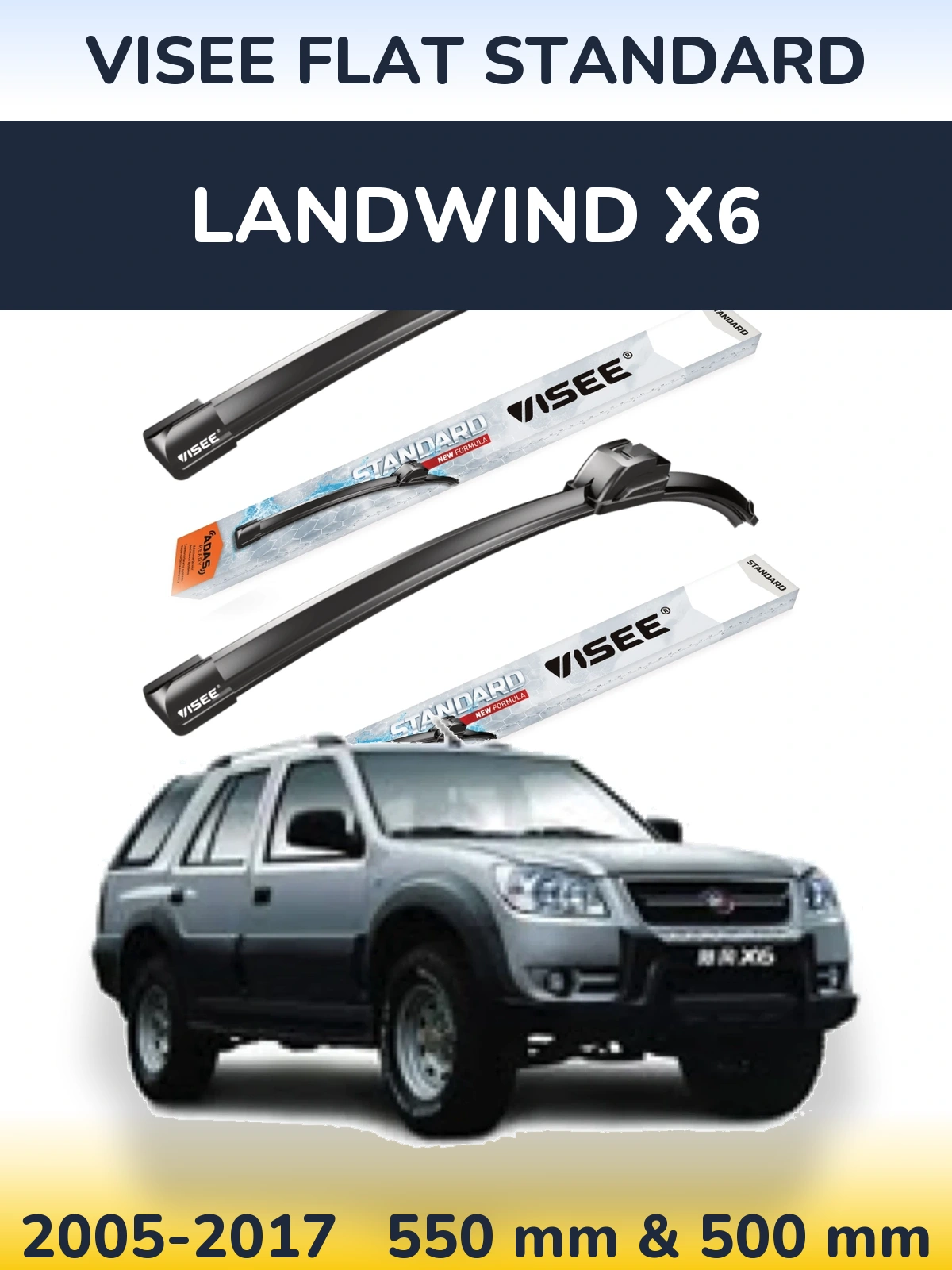 Komplet przednich wycieraczek VISEE FLAT STANDARD 550 & 500 mm do Landwind X6 2005-2017