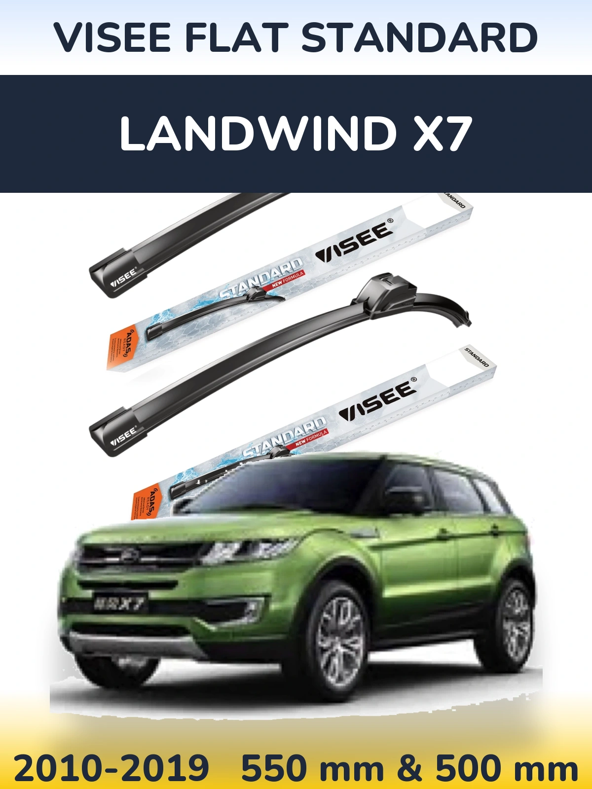 Komplet przednich wycieraczek VISEE FLAT STANDARD 550 & 500 mm do Landwind X7 2010-2019