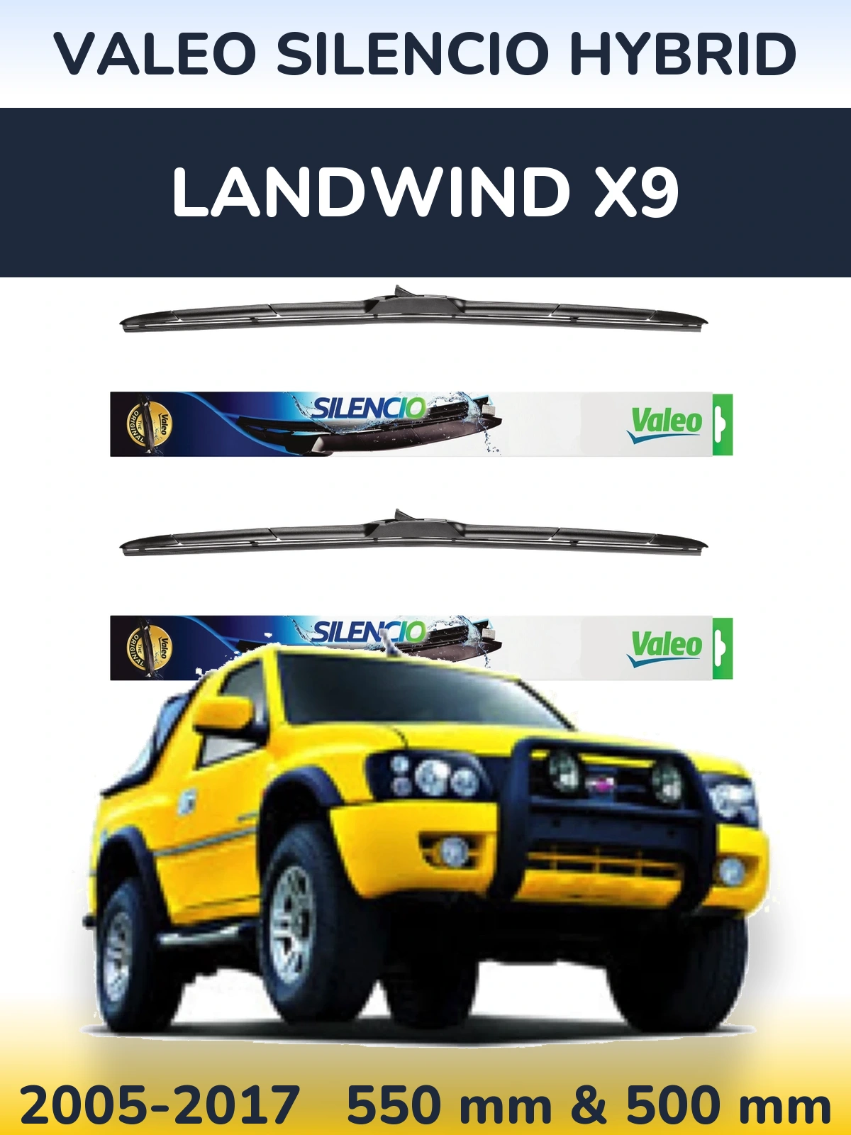 Комплект передних дворников Valeo Silencio Hybrid 550 & 500 мм для Landwind X9 2005-2017