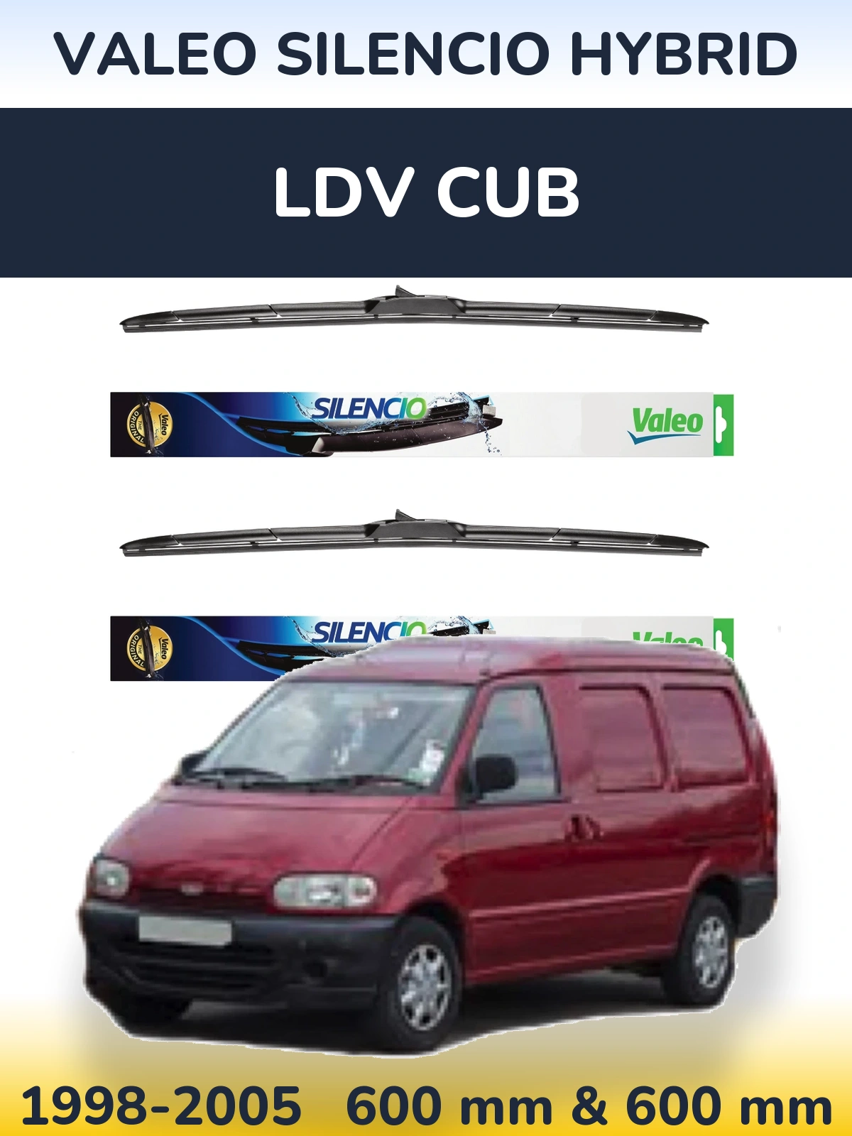 Komplet przednich wycieraczek Valeo Silencio Hybrid 600 & 600 mm do LDV Cub 1998-2005