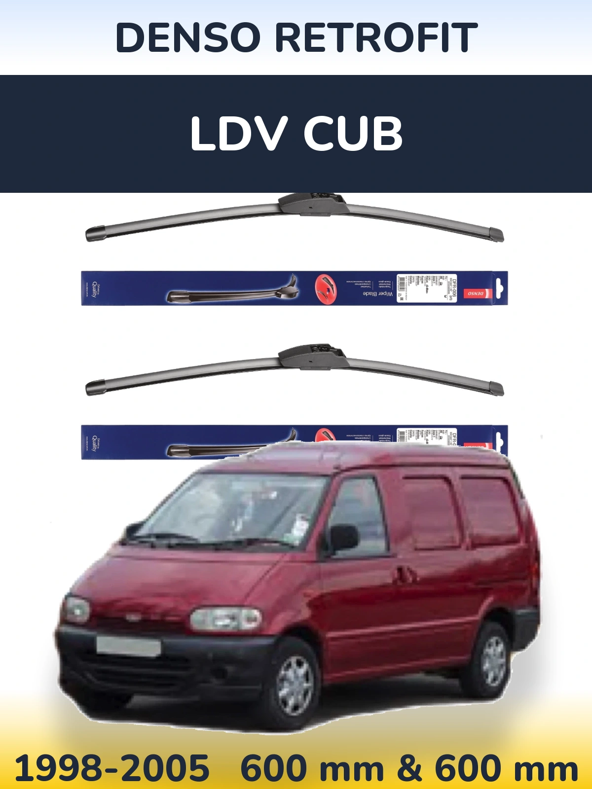 Komplet przednich wycieraczek Denso Retrofit 600 & 600 mm do LDV Cub 1998-2005