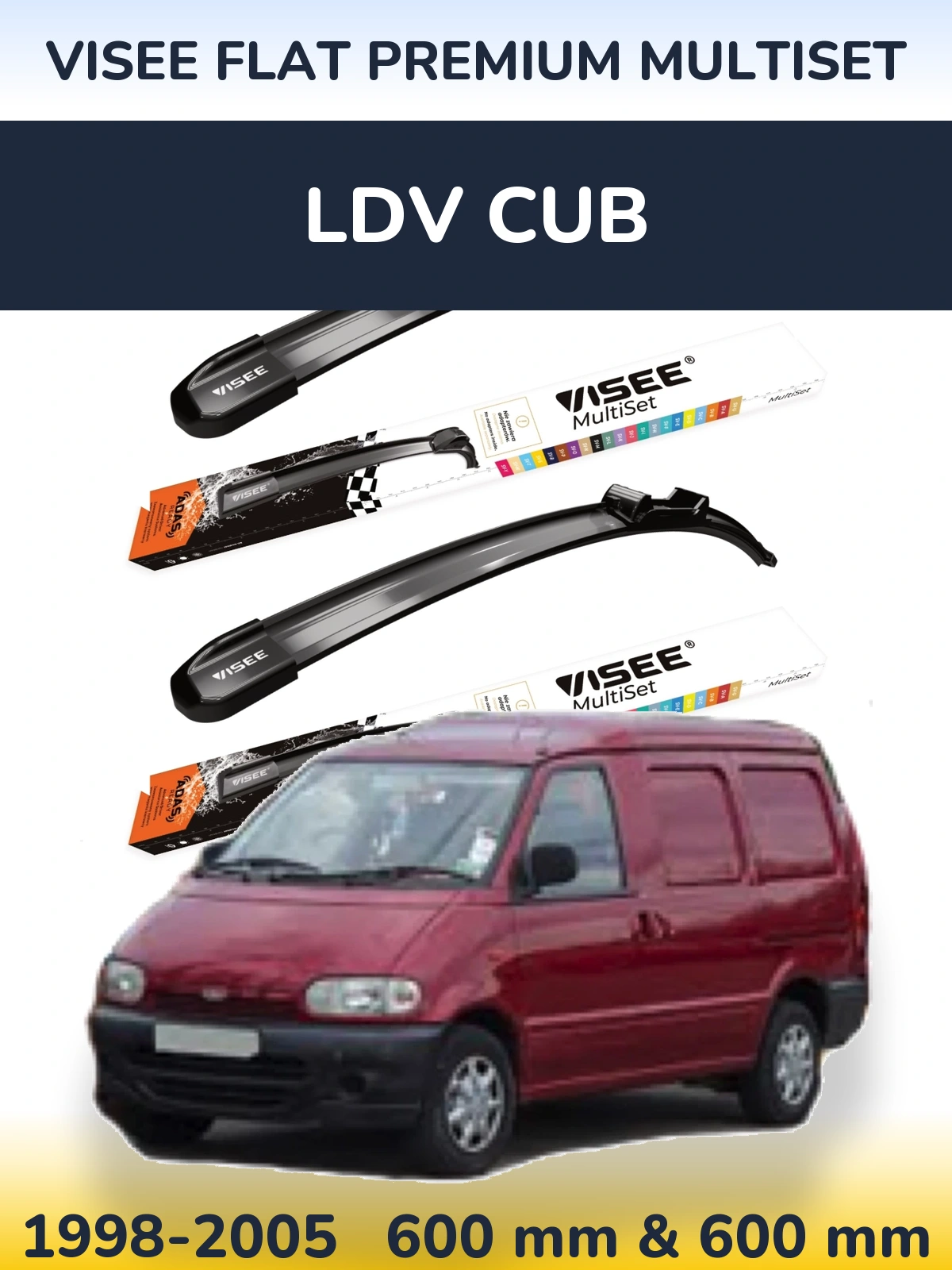 Комплект передних дворников VISEE FLAT PREMIUM MultiSet 600 & 600 мм для LDV Cub 1998-2005