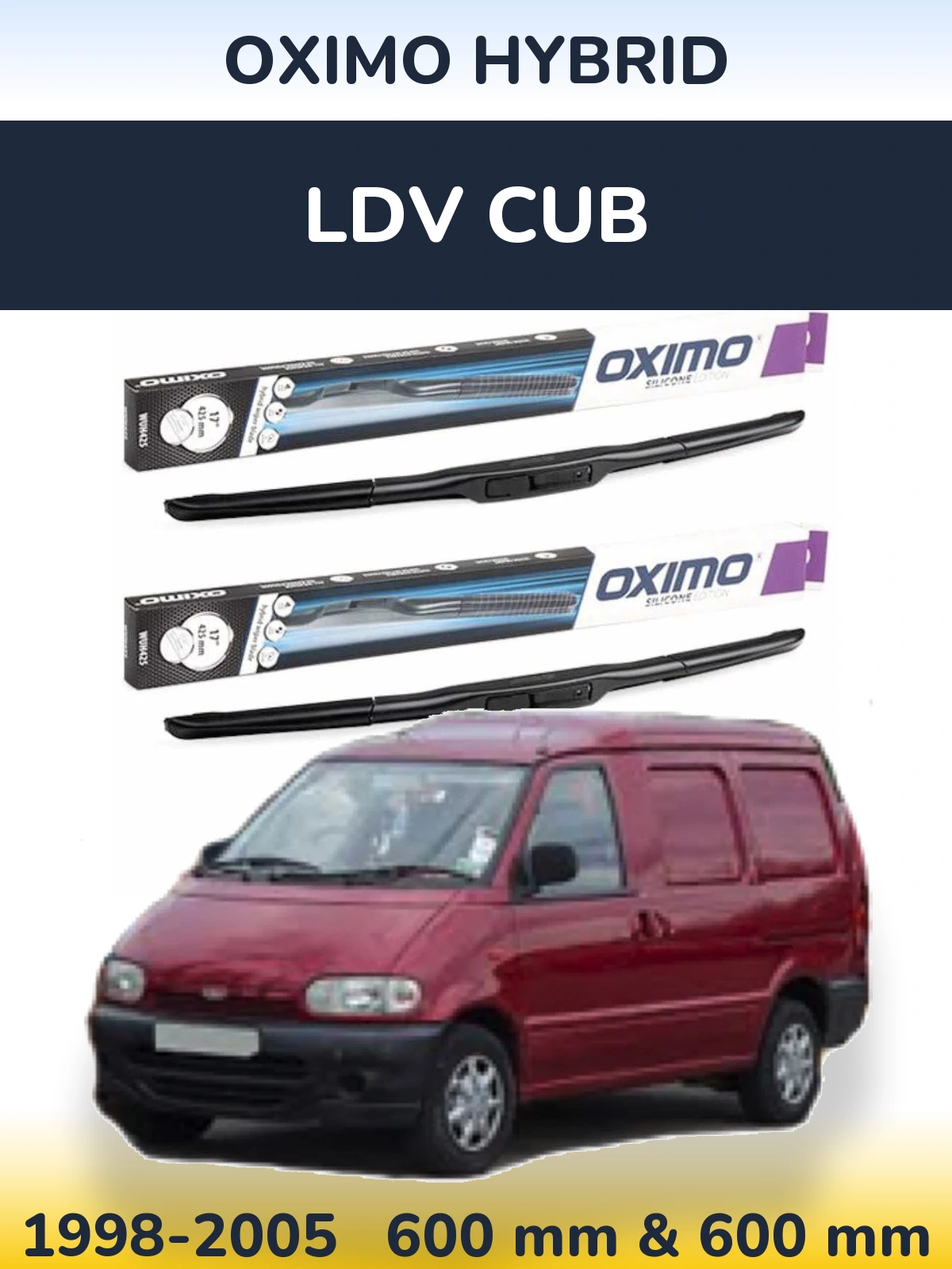 Front wiper blade set Oximo Hybrid 600 & 600 mm for LDV Cub 1998-2005