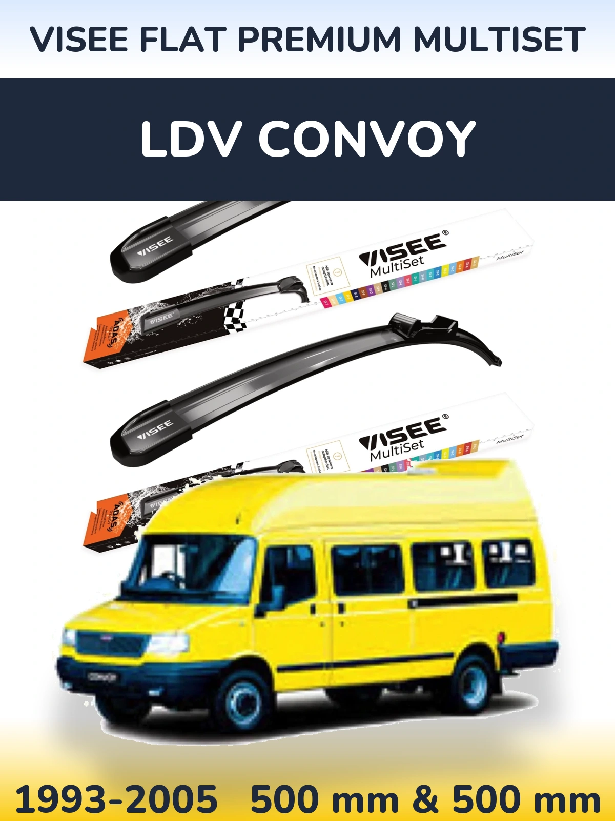 Комплект передних дворников VISEE FLAT PREMIUM MultiSet 500 & 500 мм для LDV Convoy 1993-2005