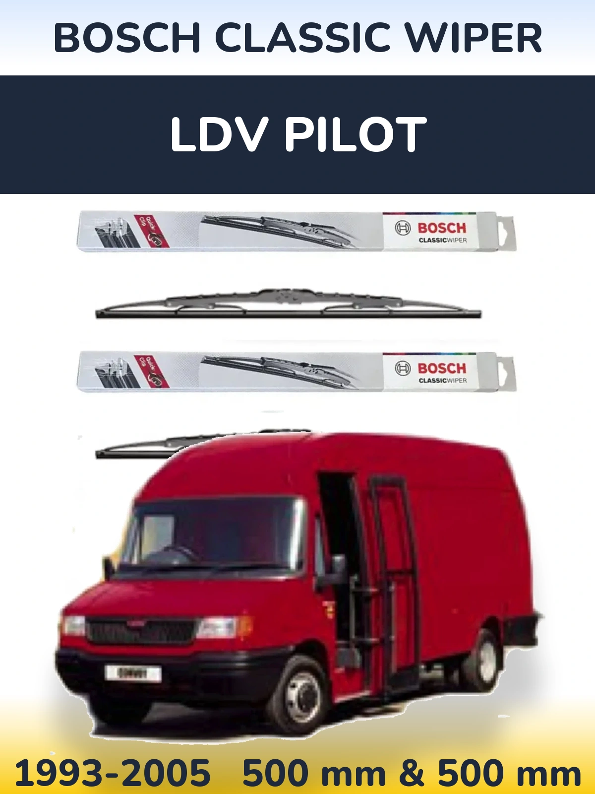 Комплект передних дворников BOSCH Classic Wiper 500 & 500 мм для LDV Pilot 1993-2005