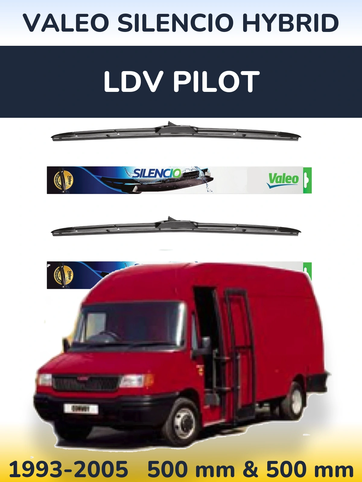 Комплект передних дворников Valeo Silencio Hybrid 500 & 500 мм для LDV Pilot 1993-2005