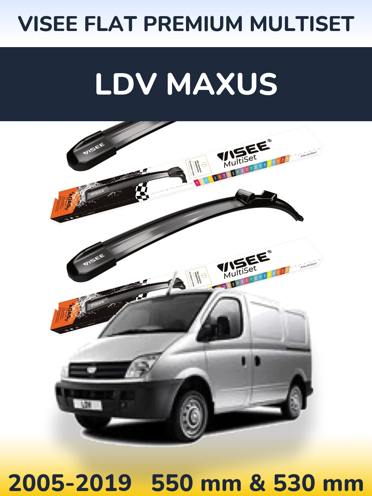 Front wiper blade set VISEE FLAT PREMIUM MultiSet 550 & 530 mm for LDV Maxus 2005-2019