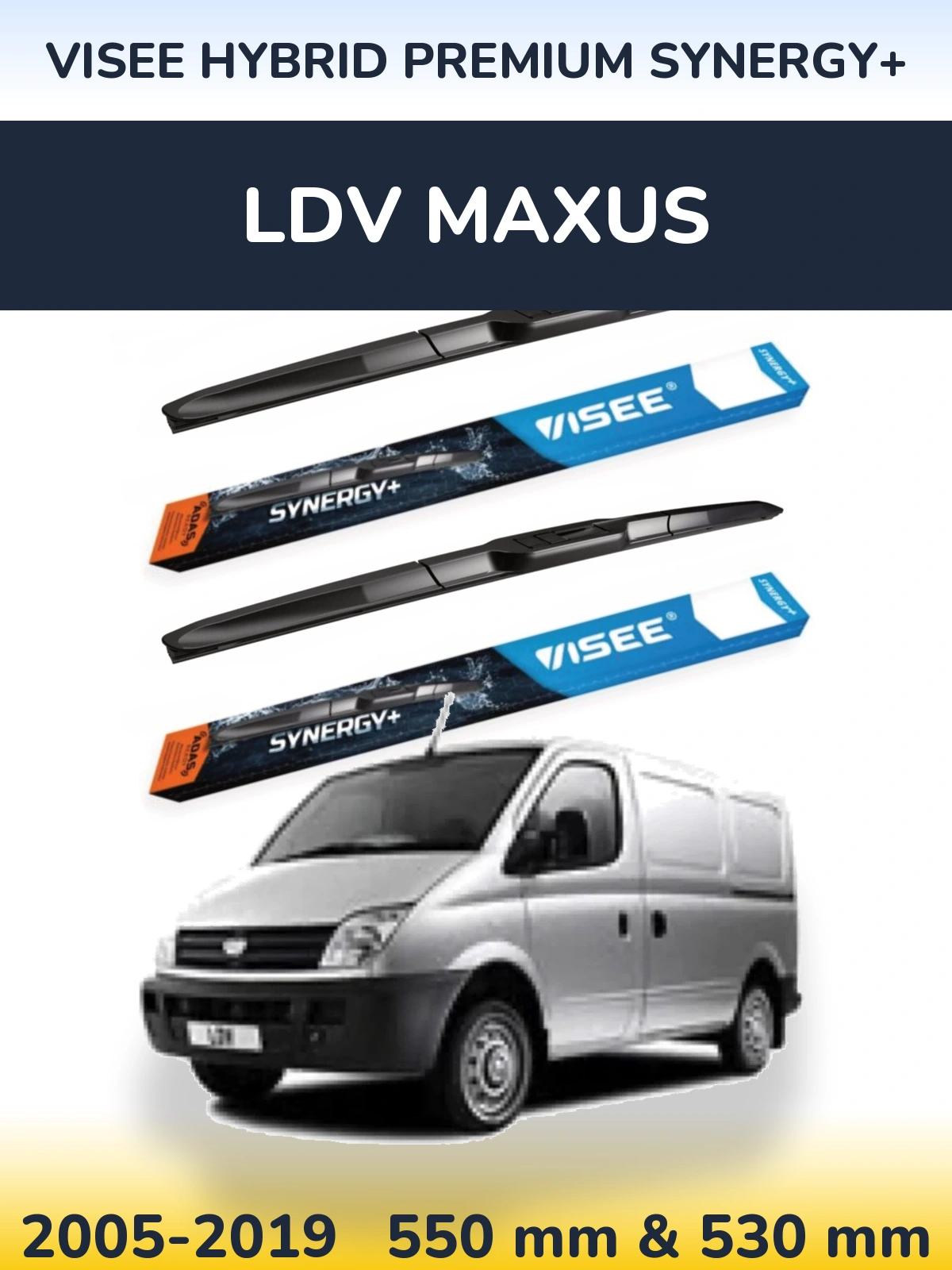 Front wiper blade set VISEE HYBRID PREMIUM SYNERGY+ 550 & 530 mm for LDV Maxus 2005-2019
