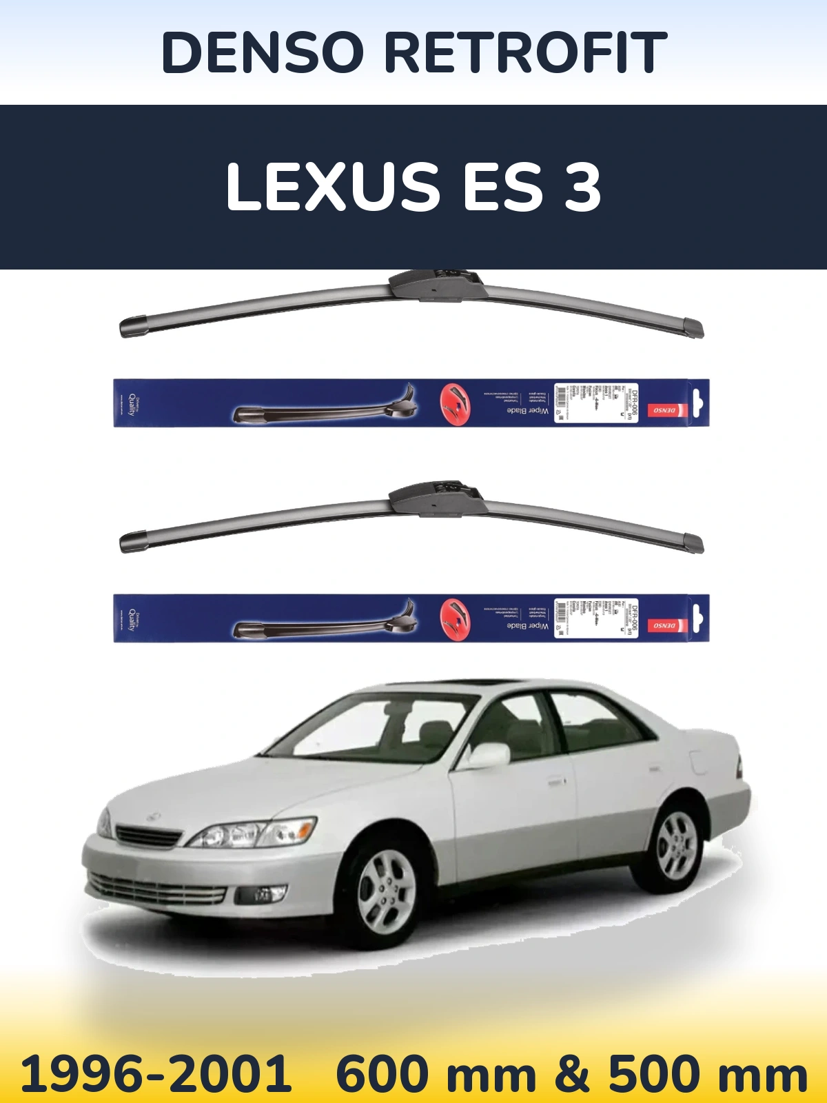 Komplet przednich wycieraczek Denso Retrofit 600 & 500 mm do Lexus ES 3 1996-2001