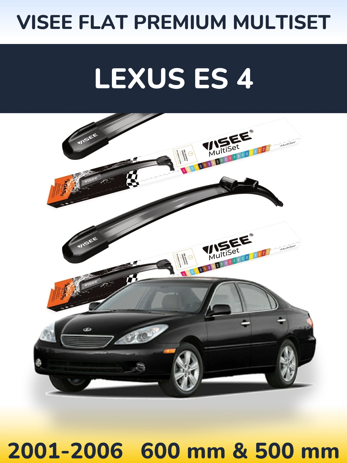 Front wiper blade set VISEE FLAT PREMIUM MultiSet 600 & 500 mm for Lexus ES 4 2001-2006