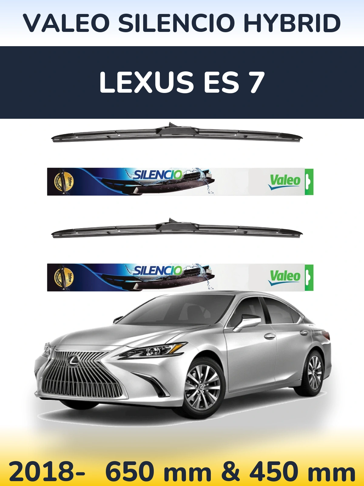 Komplet przednich wycieraczek Valeo Silencio Hybrid 650 & 450 mm do Lexus ES 7 2018-2026