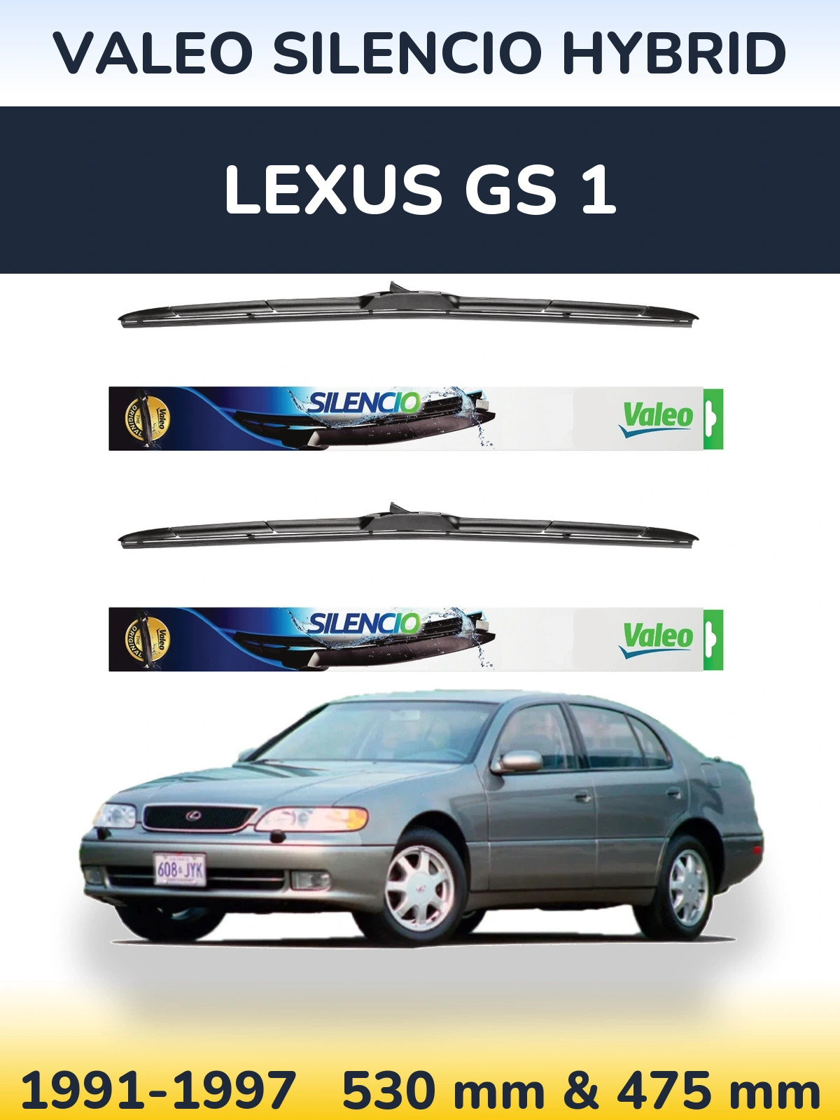 Komplet przednich wycieraczek Valeo Silencio Hybrid 530 & 475 mm do Lexus GS 1 1991-1997